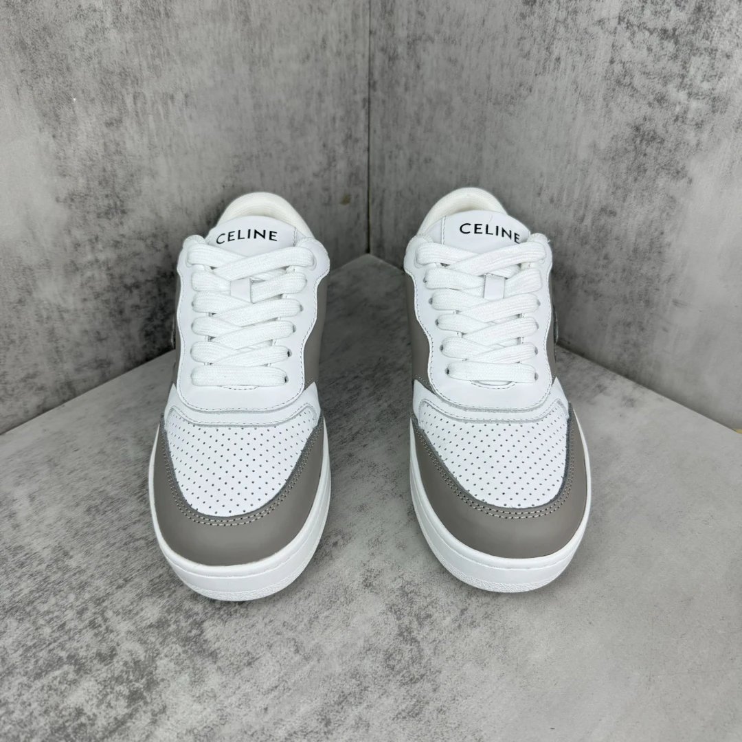 Low Top Leather Runner Sneakers White Taupe - Gallery Image 4 - Detailed View