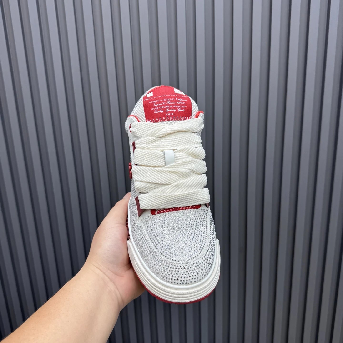 Unisex Mesh Low Top Sneakers Retro Crimson White - Gallery Image 4 - Detailed View