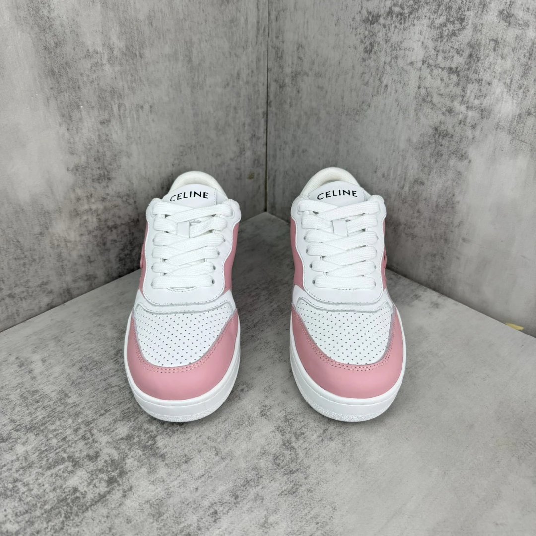 Low Top Leather Runner Sneakers Retro Pink White - Gallery Image 4 - Detailed View