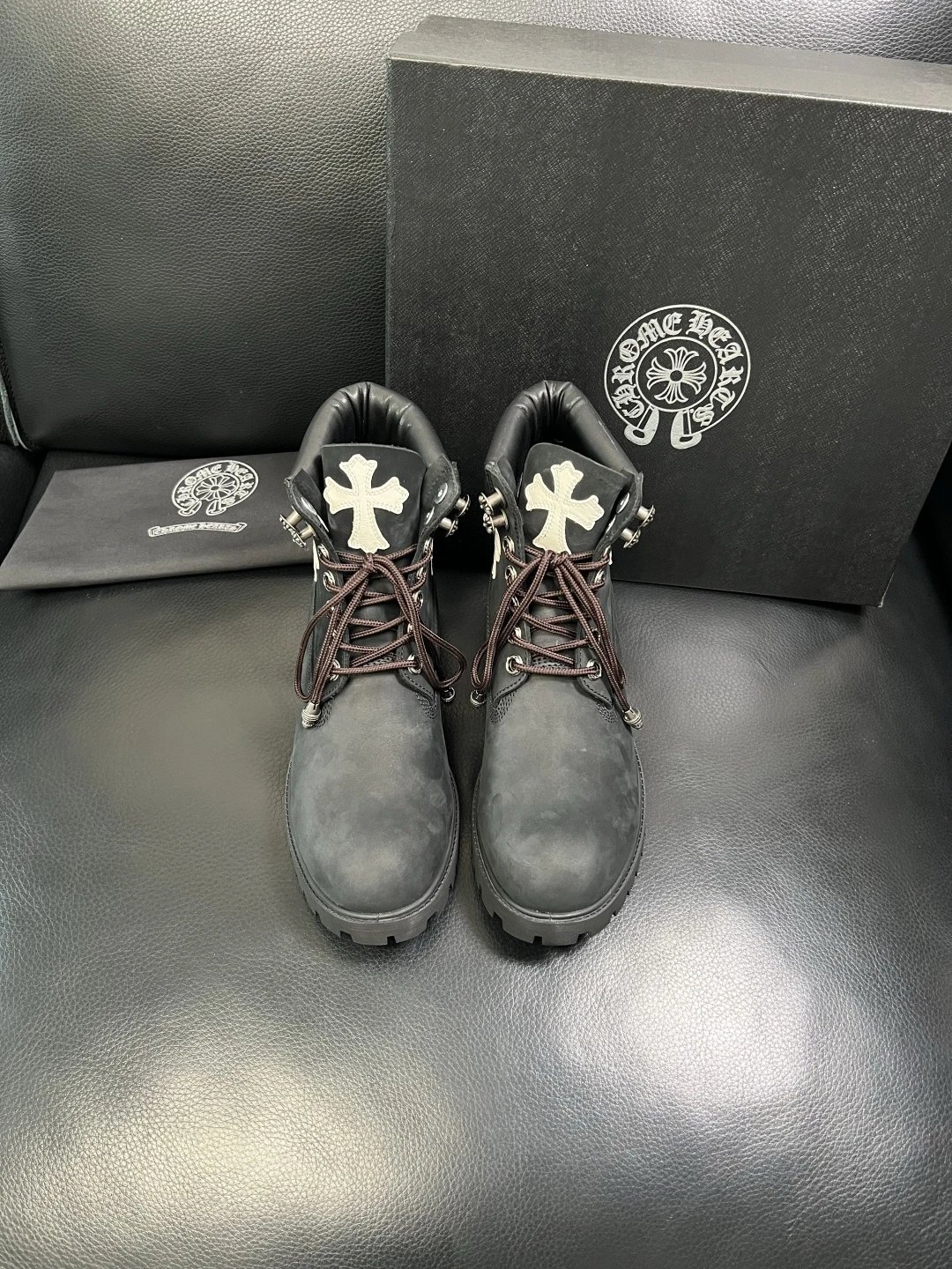 Luxury Leather Cross Boots Charcoal - Gallery Image 3 - Detailed View