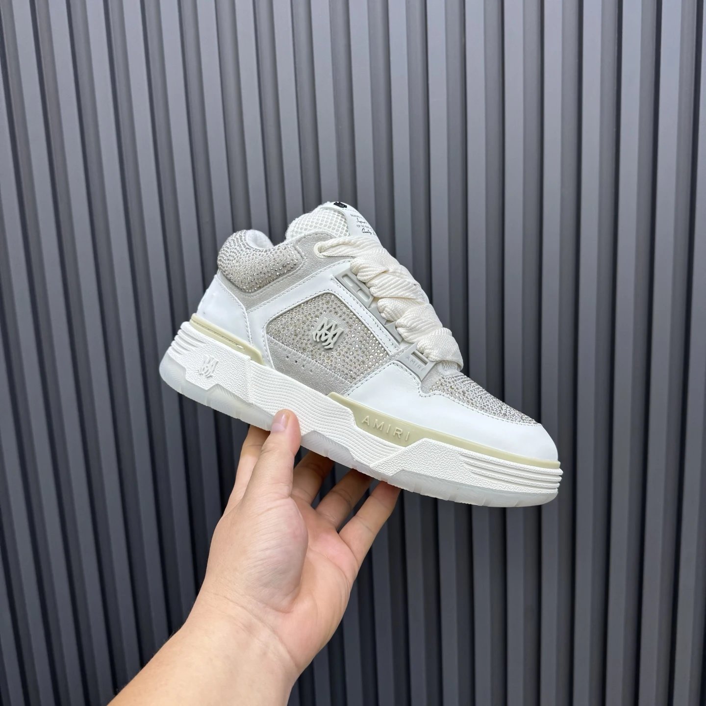 Unisex Leather Low Top Sneakers Retro Chunky Style in Ivory - Gallery Image 3 - Detailed View