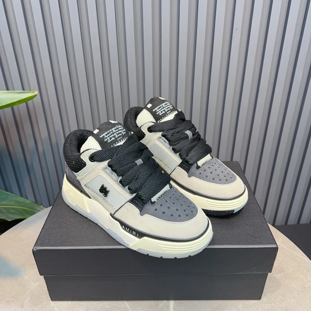 Unisex Leather Low Top Sneakers Retro Grey - Gallery Image 2 - Detailed View