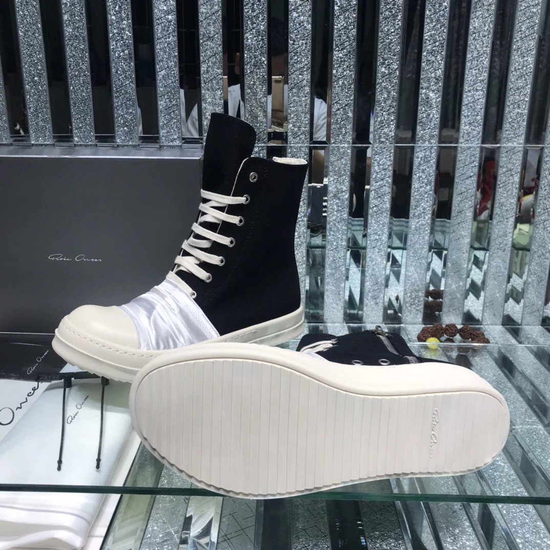 Rick Owens High-Top Pleated Sneakers Black Silver - Gallery Image 8 - Detailed View
