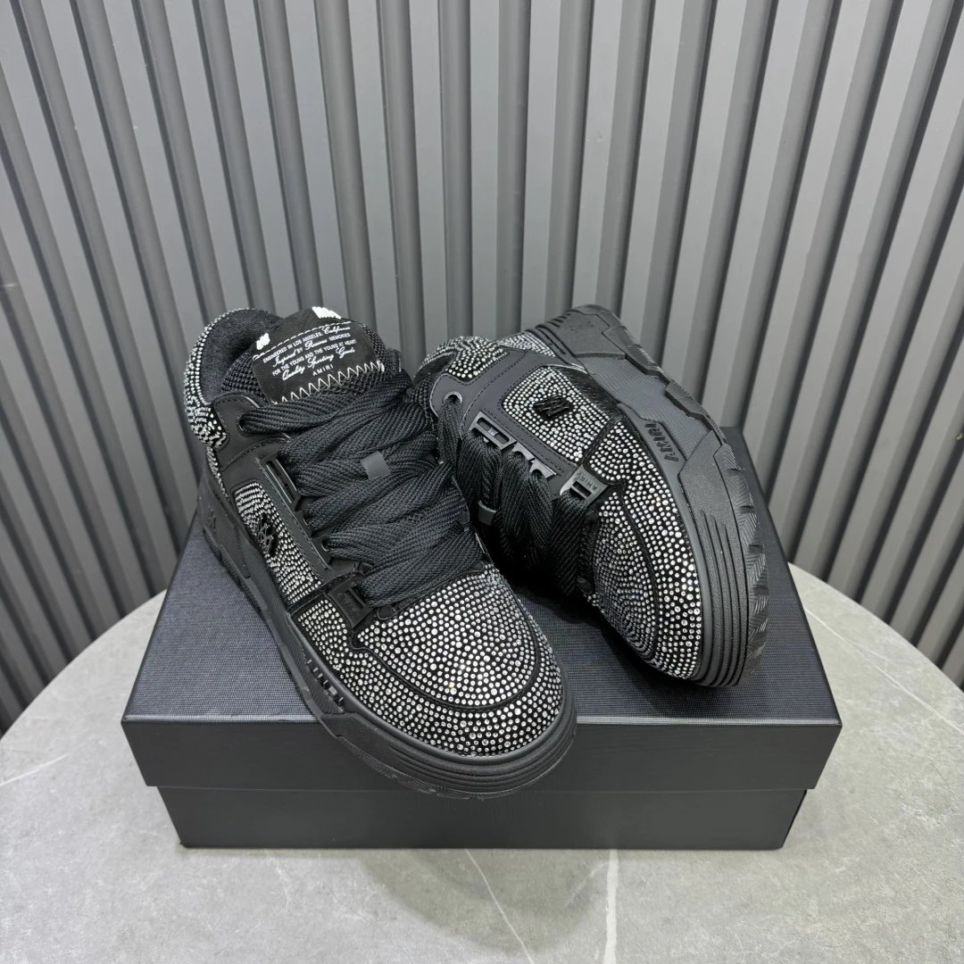 Luxury Low Top Rhinestone Leather Sneakers Charcoal Black - Gallery Image 6 - Detailed View