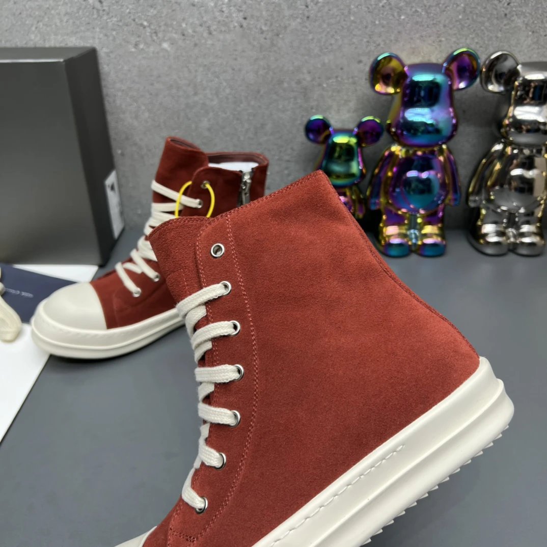 Rick Owens Suede High-Top Sneakers Red  - Gallery Image 5 - Detailed View