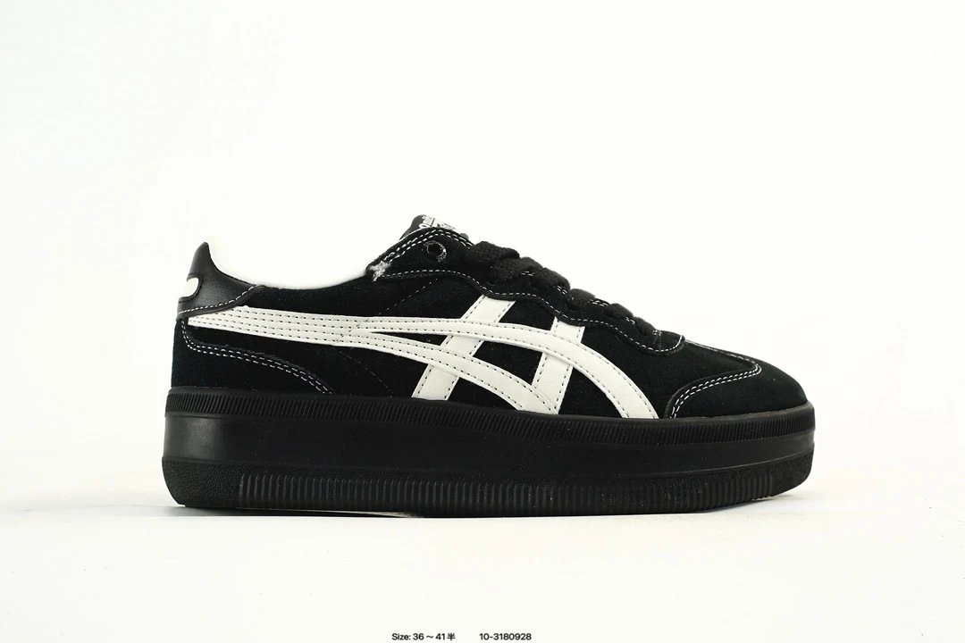 Retro Suede Low Top Sneakers with T-Toe Design Black Ivory - Gallery Image 1 - Detailed View