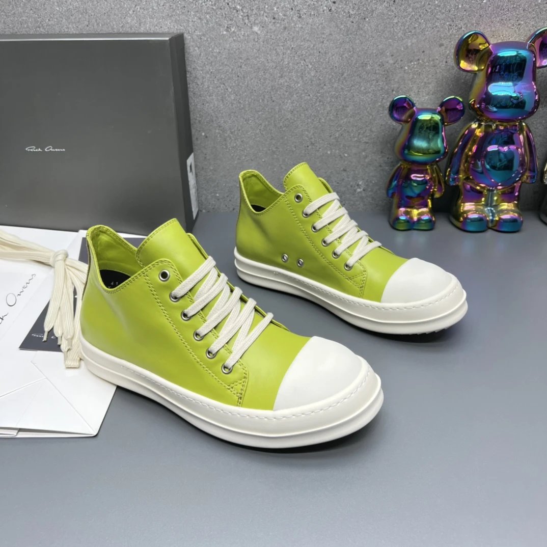 Rick Owens Leather Sneakers Green - Gallery Image 3 - Detailed View