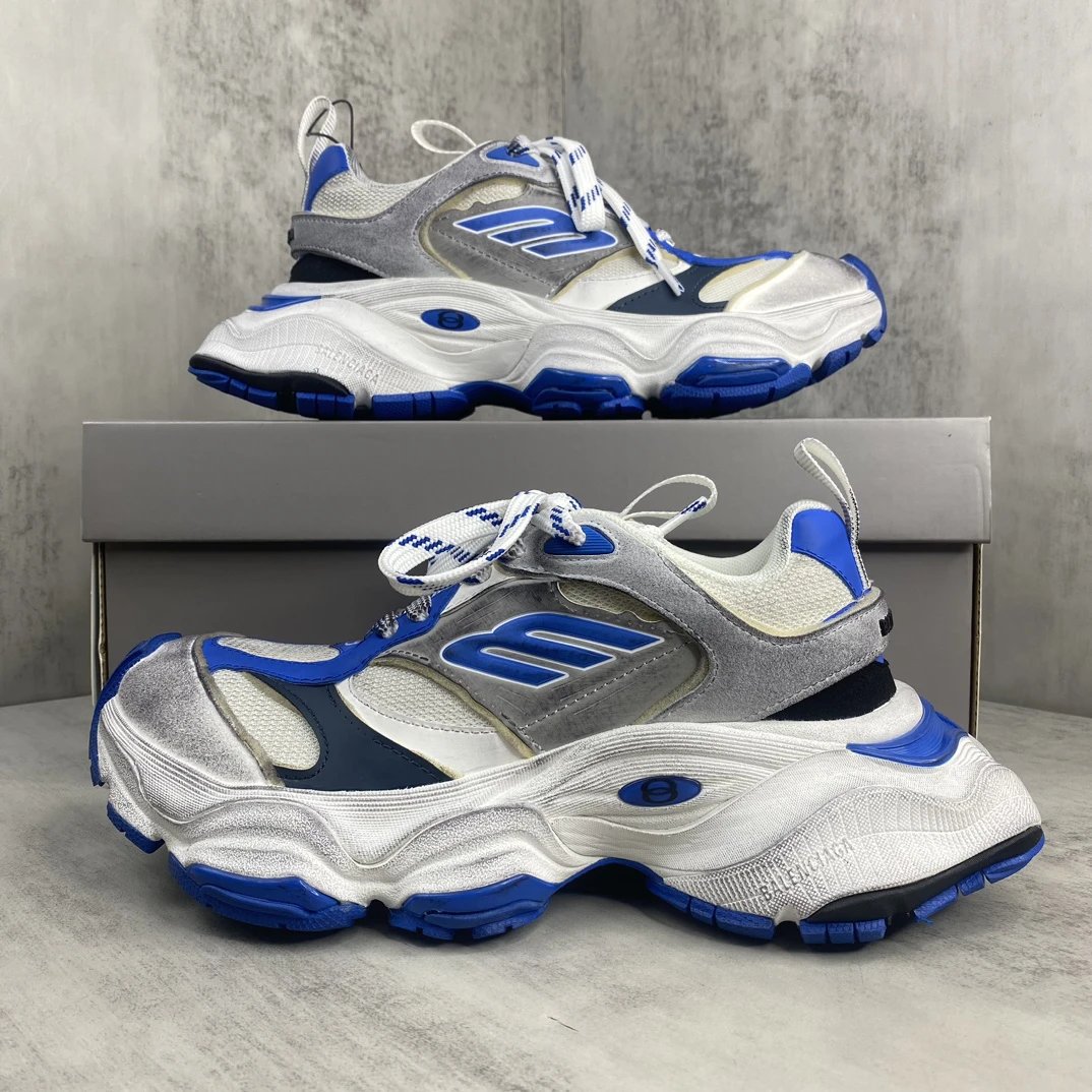Chunky Mesh Running Sneakers with Distressed Finish in Cobalt - Gallery Image 9 - Detailed View