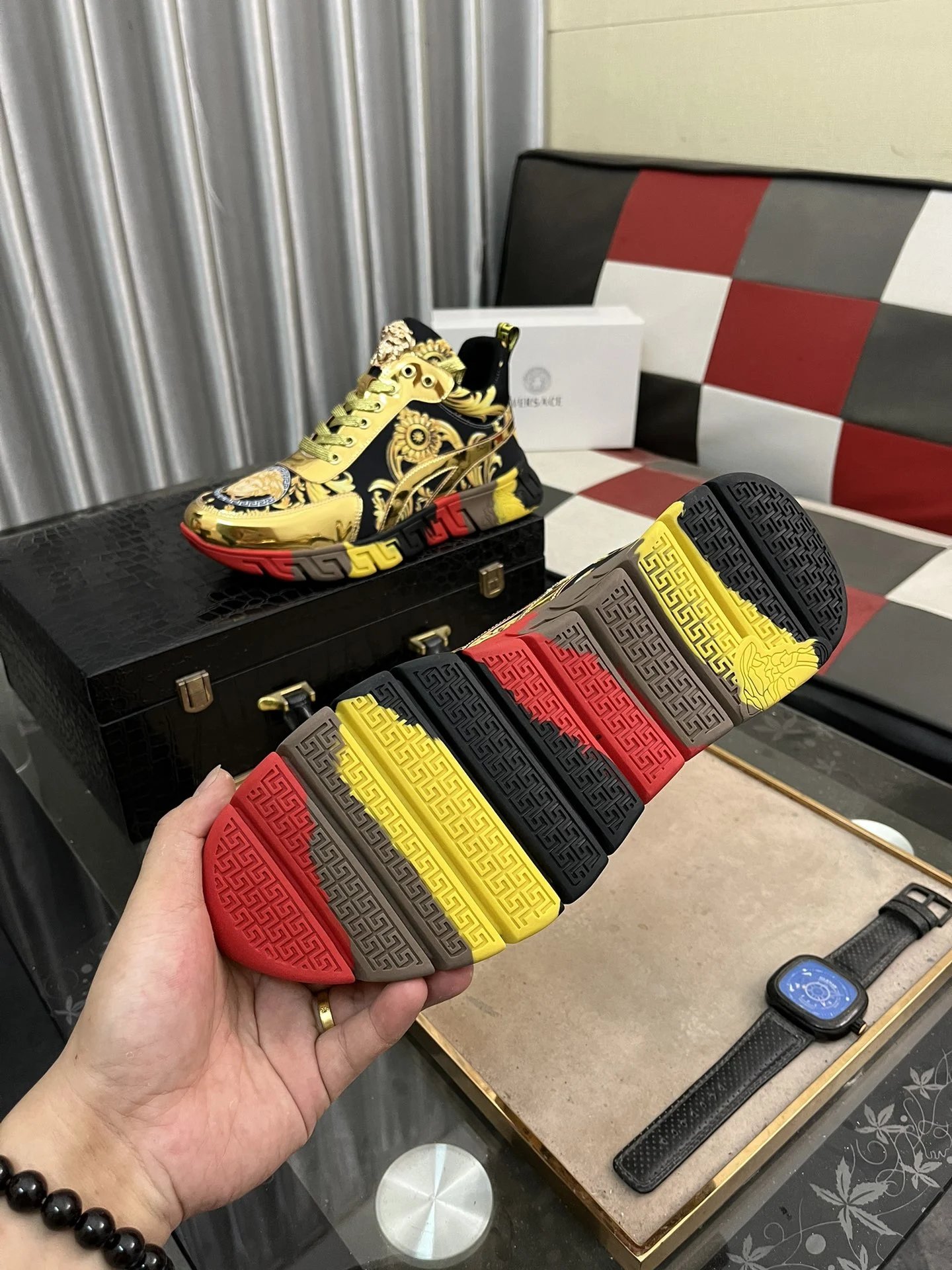 Luxury Leather Fashion Sneakers Baroque Gold - Gallery Image 9 - Detailed View