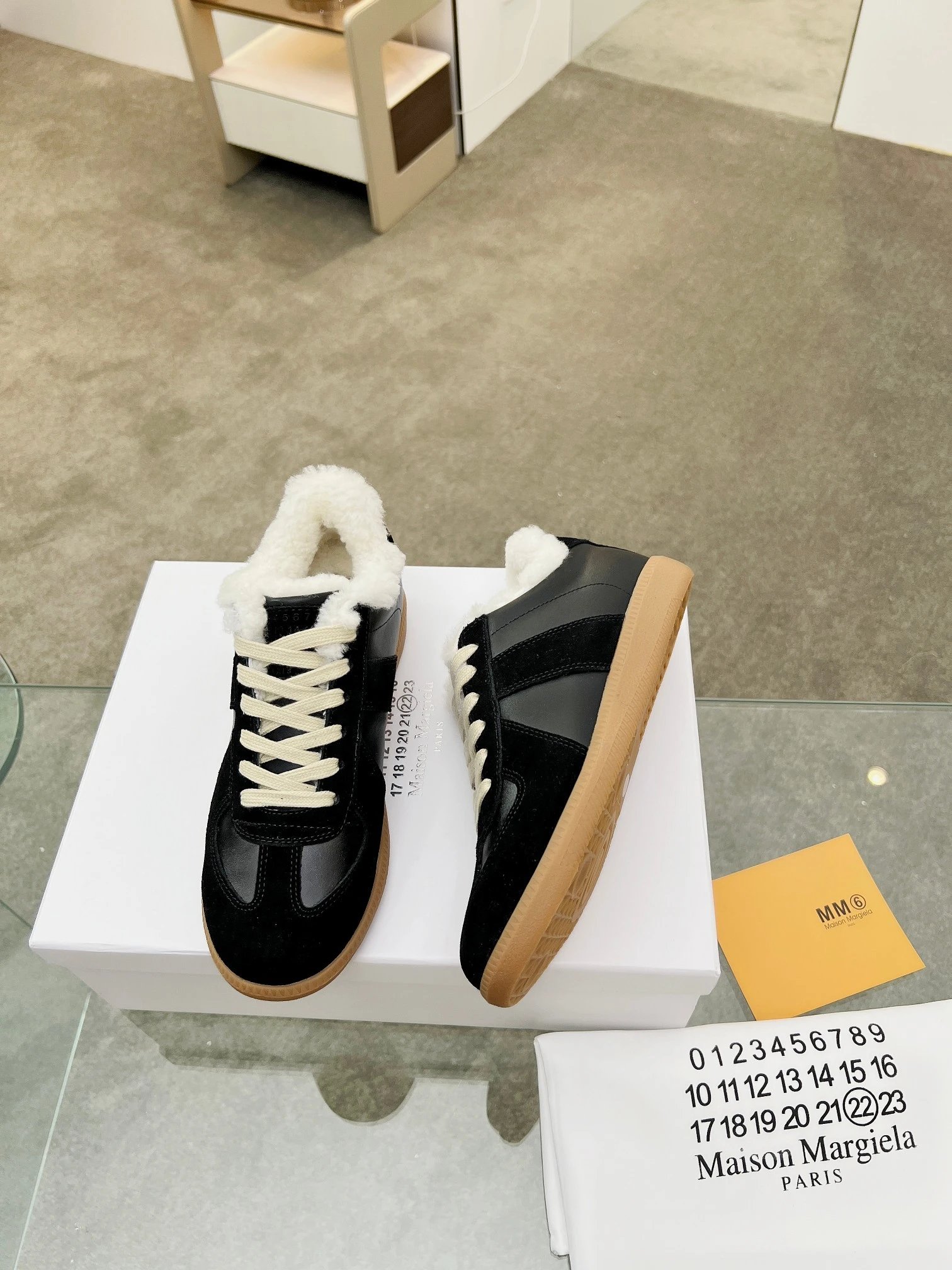 Maison Margiela MM6 Shearling Sneakers Black - Gallery Image 4 - Detailed View