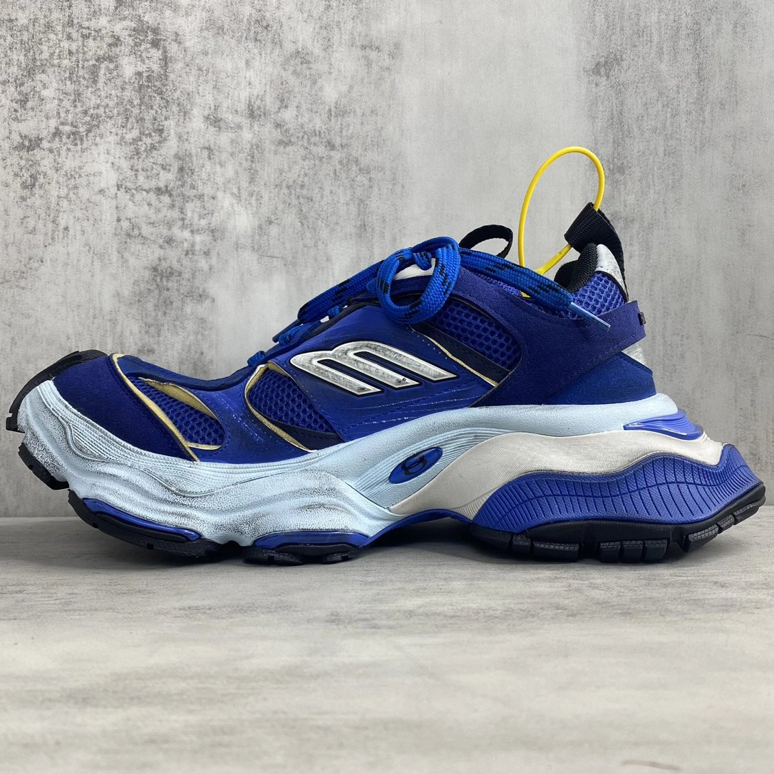 Chunky Cargo Sneakers Mesh Leather Vintage Style Cobalt Blue - Gallery Image 7 - Detailed View