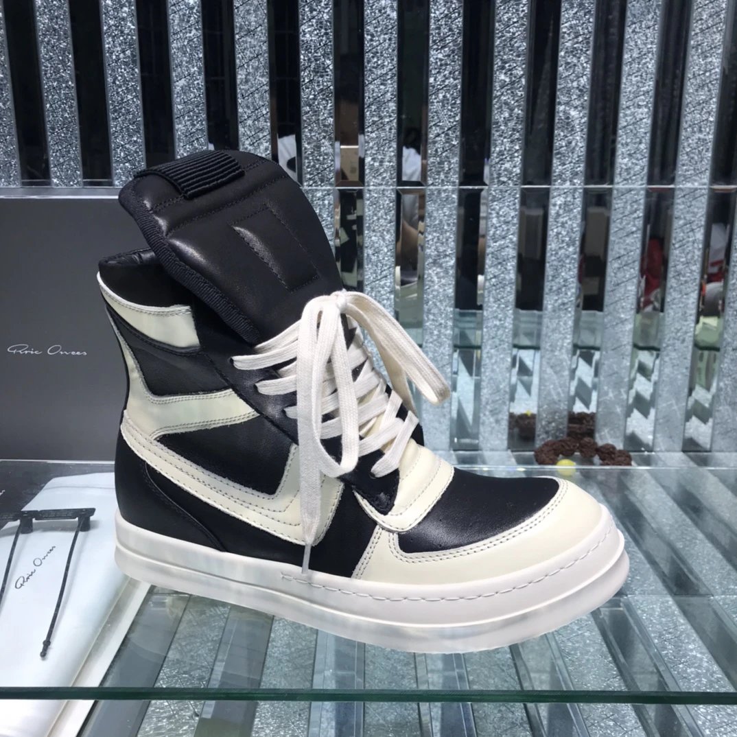 Rick Owens Geobasket Triangular High-Top Sneakers Black White - Gallery Image 1 - Detailed View