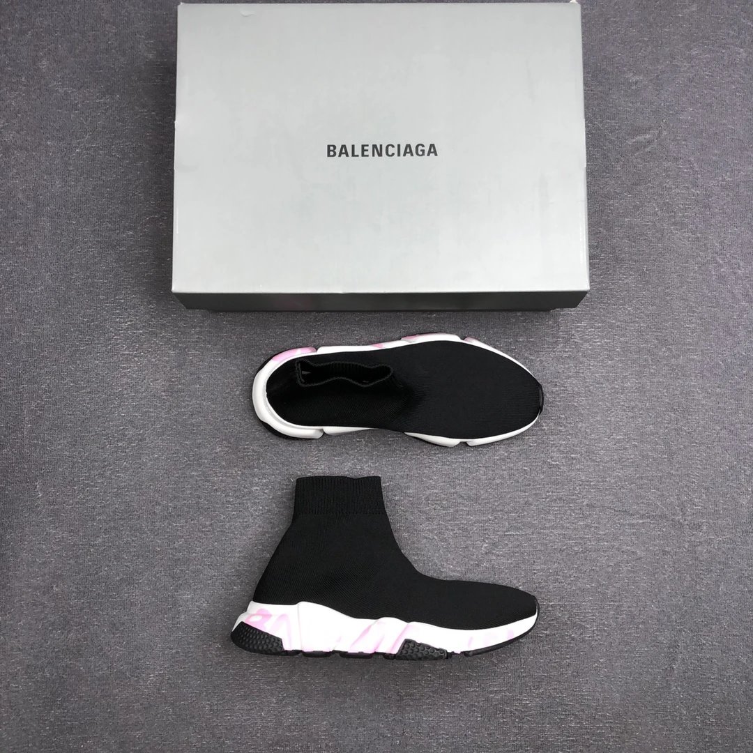 Speed Trainer Sock Sneakers Knit Breathable Sole Black Pink - Gallery Image 3 - Detailed View