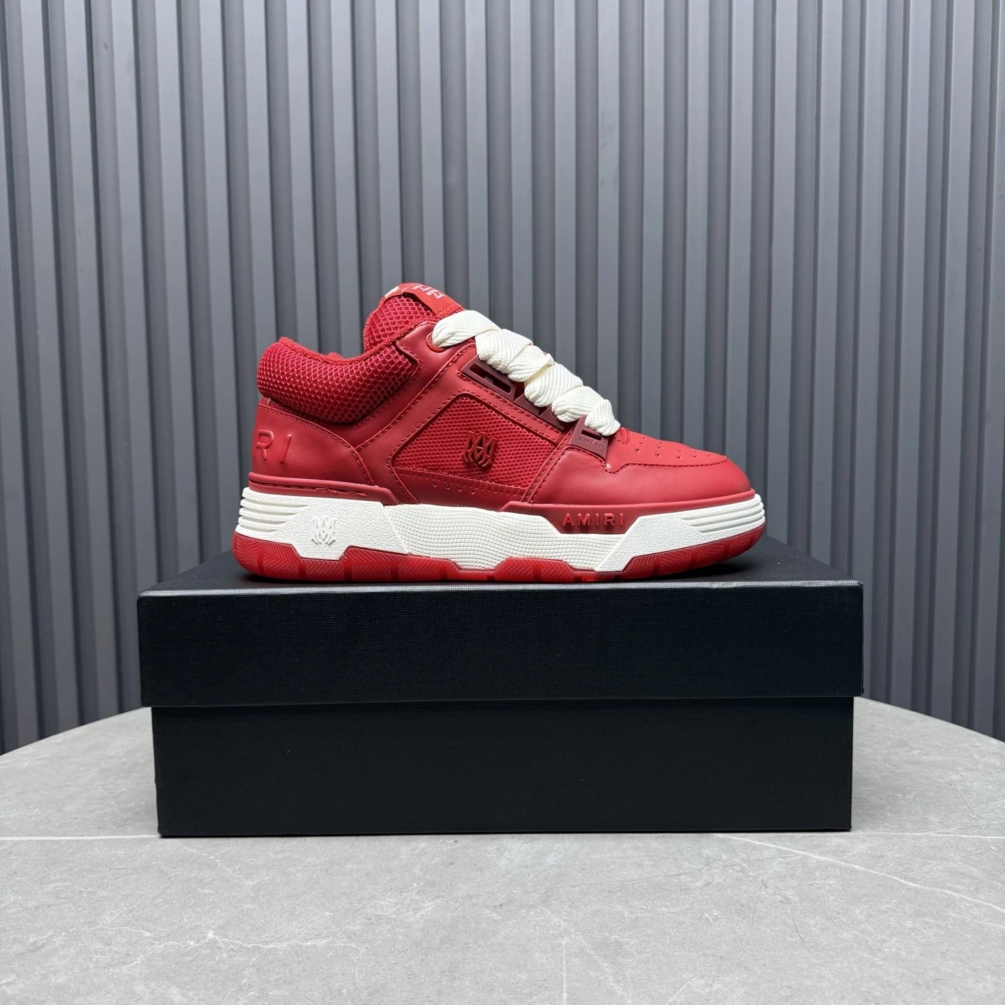 Low Top Leather Skate Sneakers Unisex Crimson Red - Gallery Image 1 - Detailed View