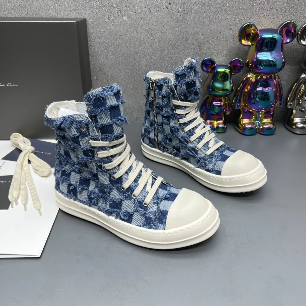Rick Owens Fashion High-Top Sneakers Blue - Gallery Image 3 - Detailed View