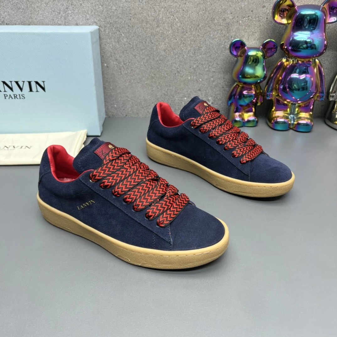 Lanvin Suede Sneakers Navy Blue - Gallery Image 3 - Detailed View