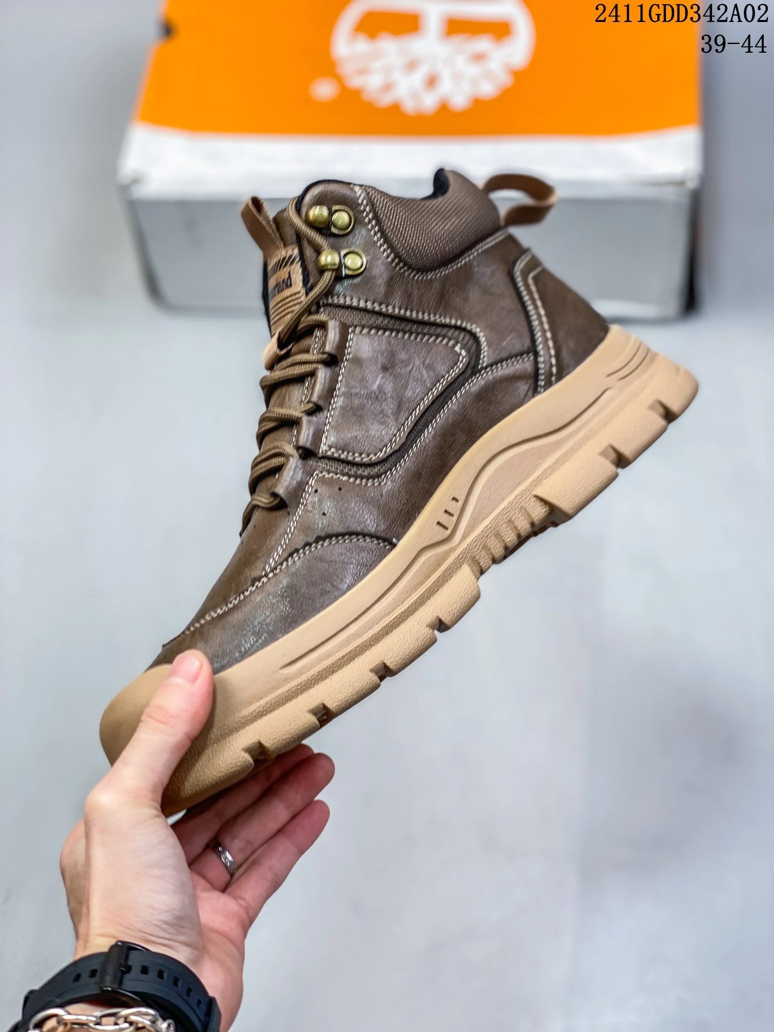 Premium Leather Boots in Taupe - Gallery Image 3 - Detailed View