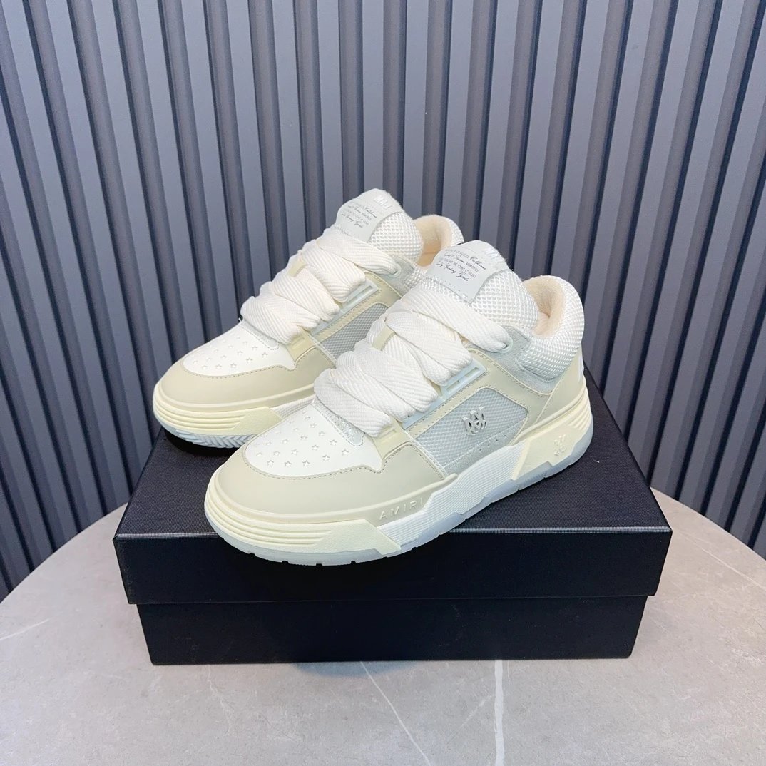 Unisex Leather Mesh Low Top Skate Sneakers Ivory Cream - Gallery Image 8 - Detailed View