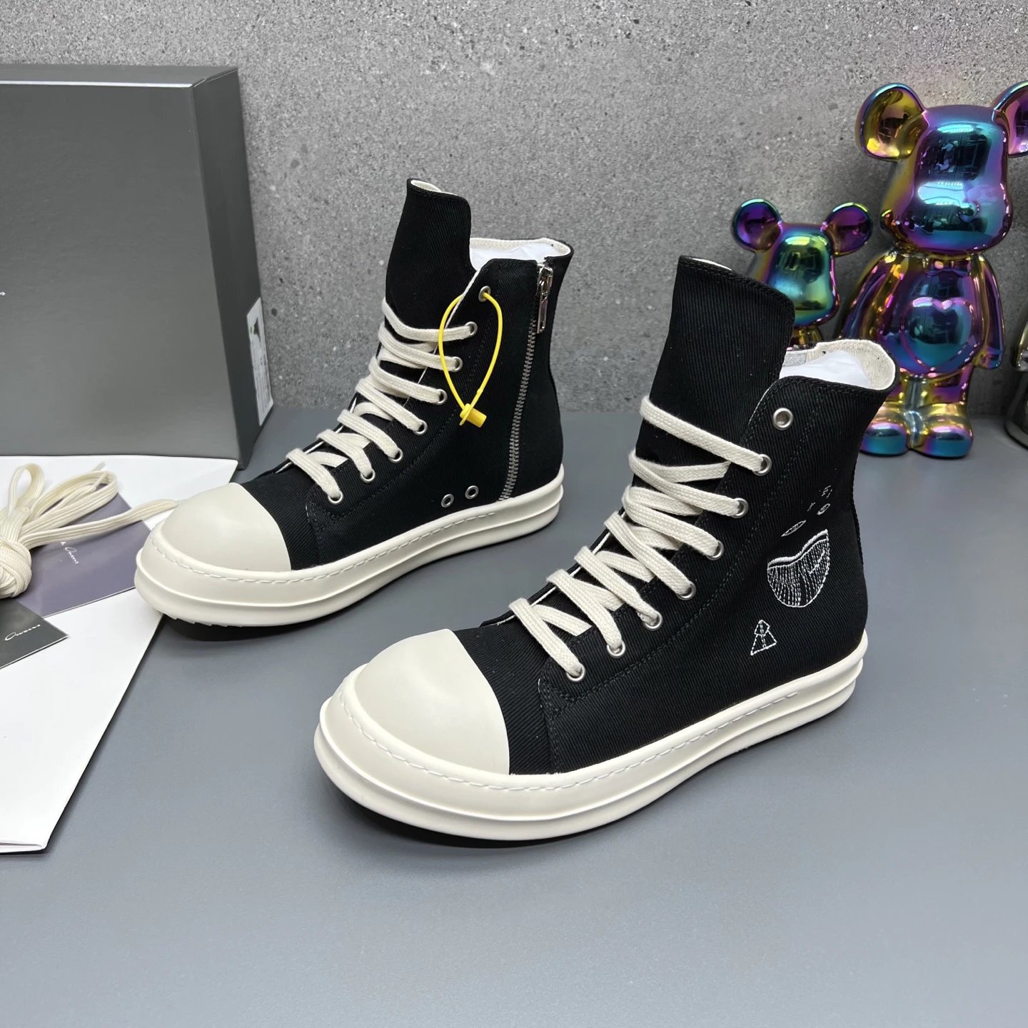 Rick Owens Casual High-Top Sneakers Black White - Gallery Image 2 - Detailed View