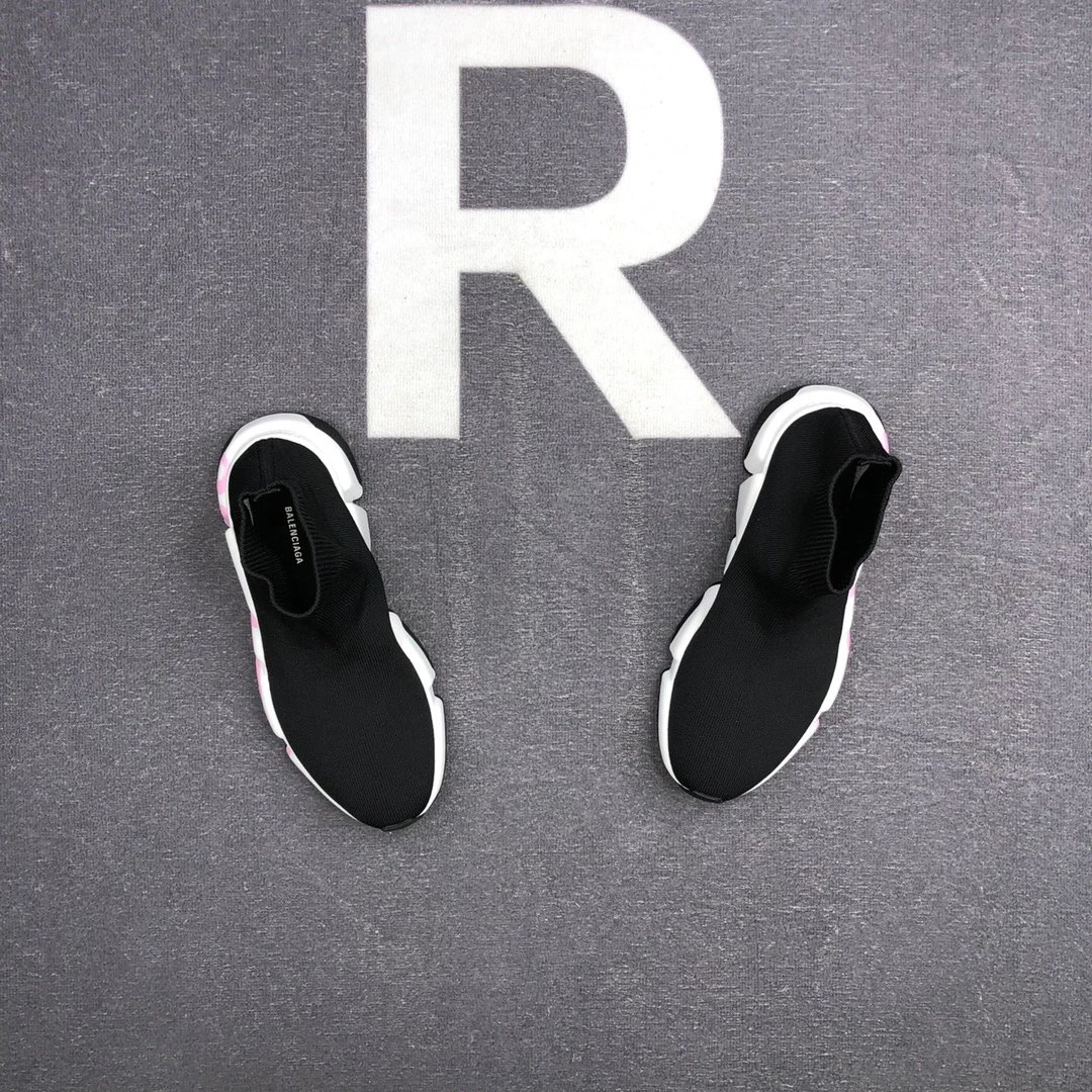 Speed Trainer Sock Sneakers Knit Breathable Sole Black Pink - Gallery Image 4 - Detailed View