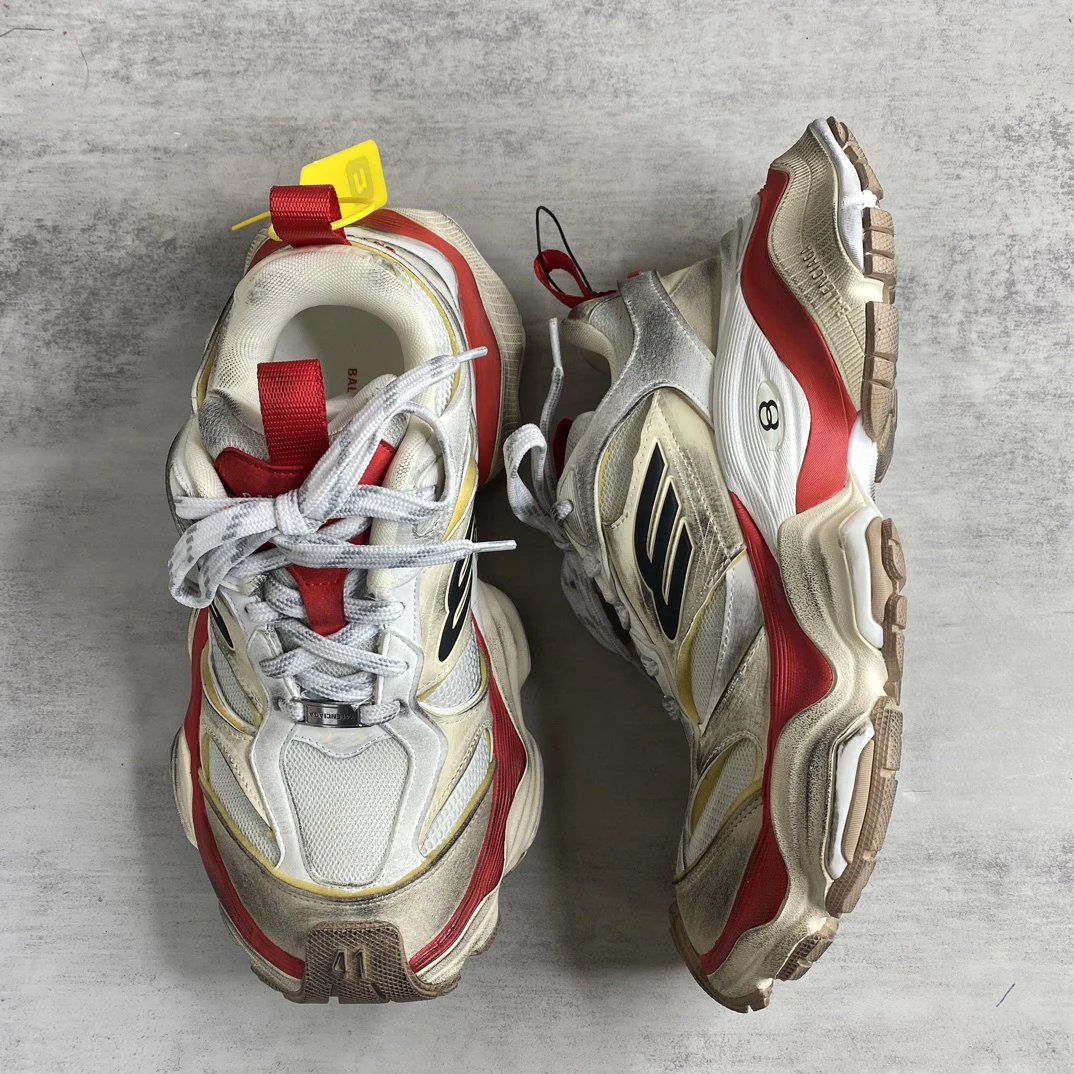 Chunky Mesh Cargo Sneakers Vintage Style in Ivory Red - Gallery Image 3 - Detailed View