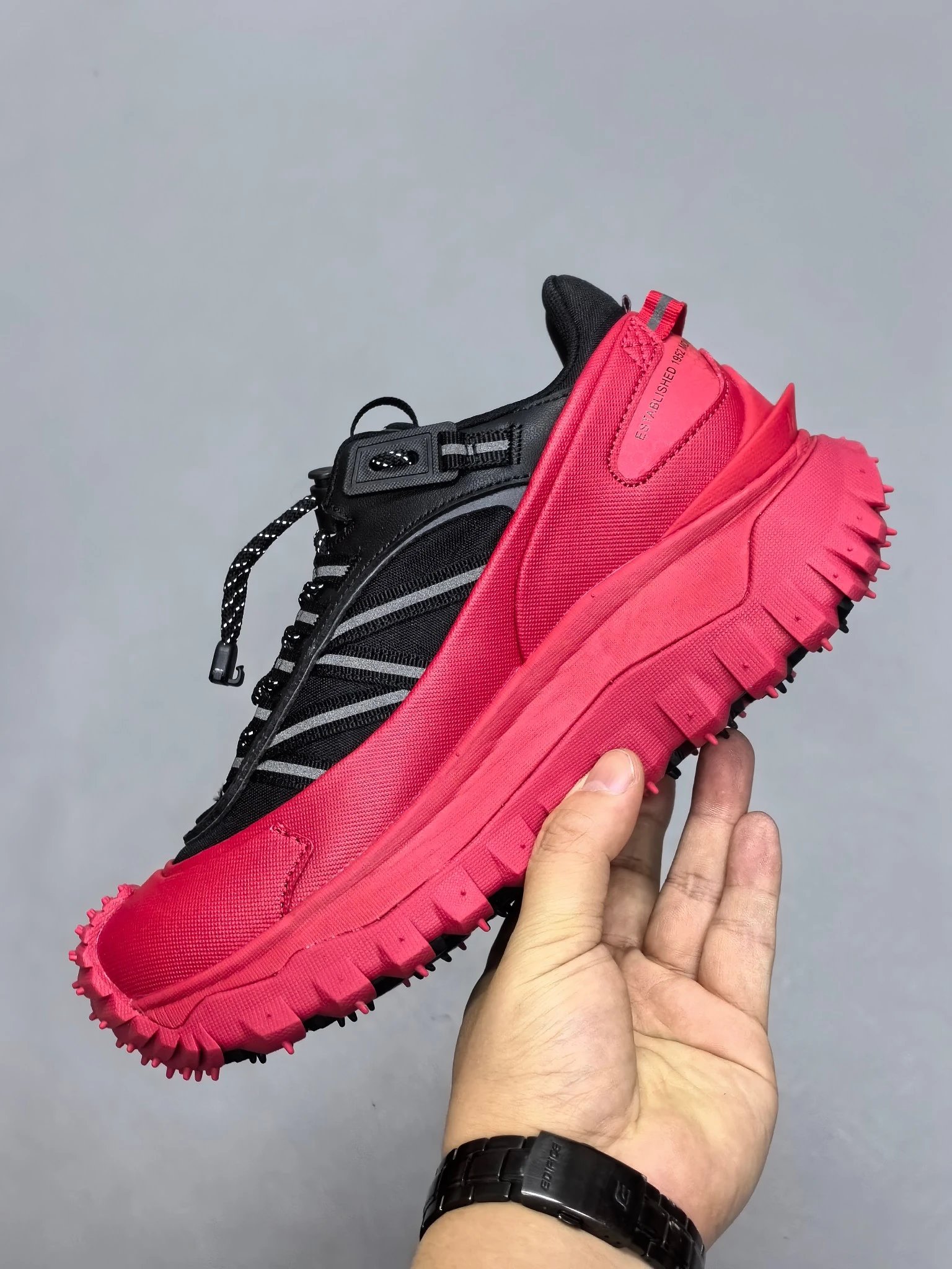 Moncler Trailgrip GTX Rubber Sneakers Black Red - Gallery Image 3 - Detailed View