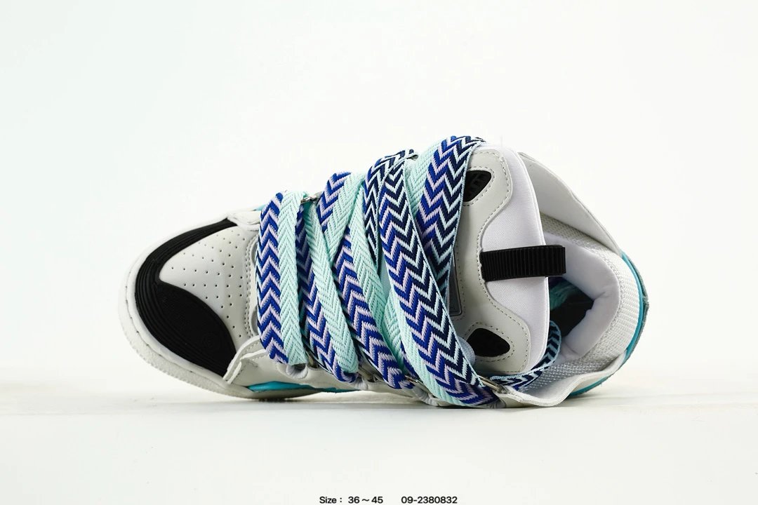 Lanvin Curb Leather Sneakers White Blue - Gallery Image 5 - Detailed View