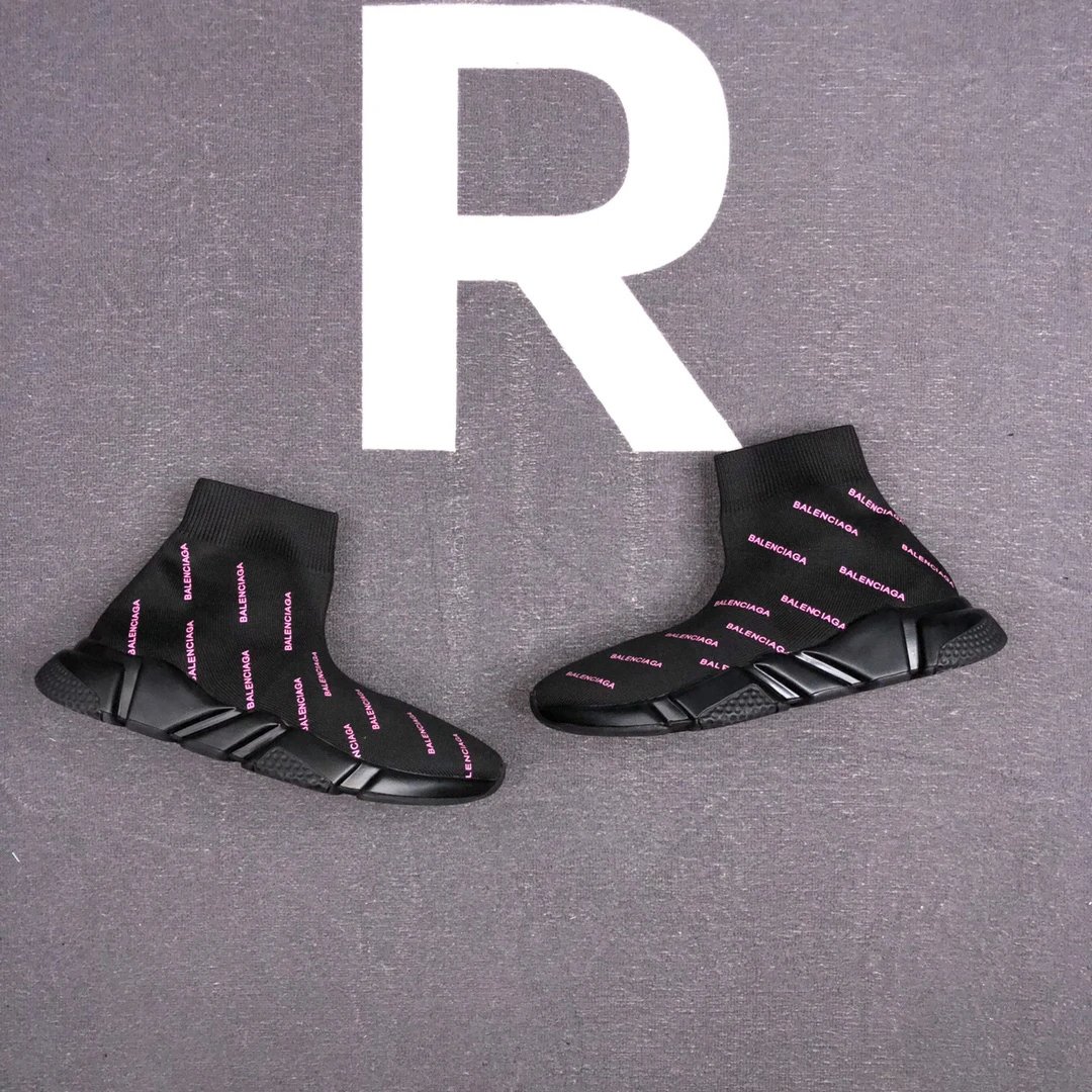 Sock Sneakers 3D Knit TPU Sole Unisex Jet Black with Fuchsia - Gallery Image 5 - Detailed View