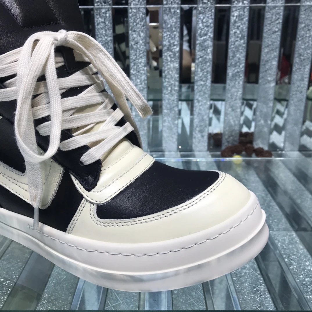 Rick Owens Geobasket Triangular High-Top Sneakers Black White - Gallery Image 4 - Detailed View