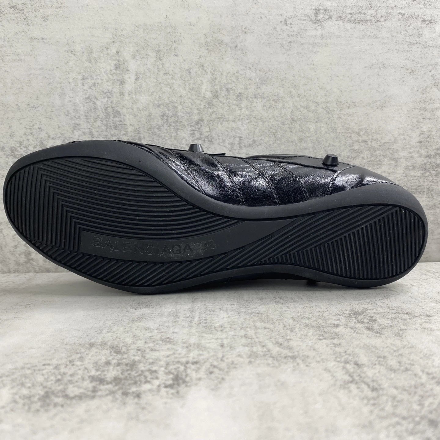 Punk Style Leather Lace-Up Shoes with Metal Studs Jet Black - Gallery Image 8 - Detailed View