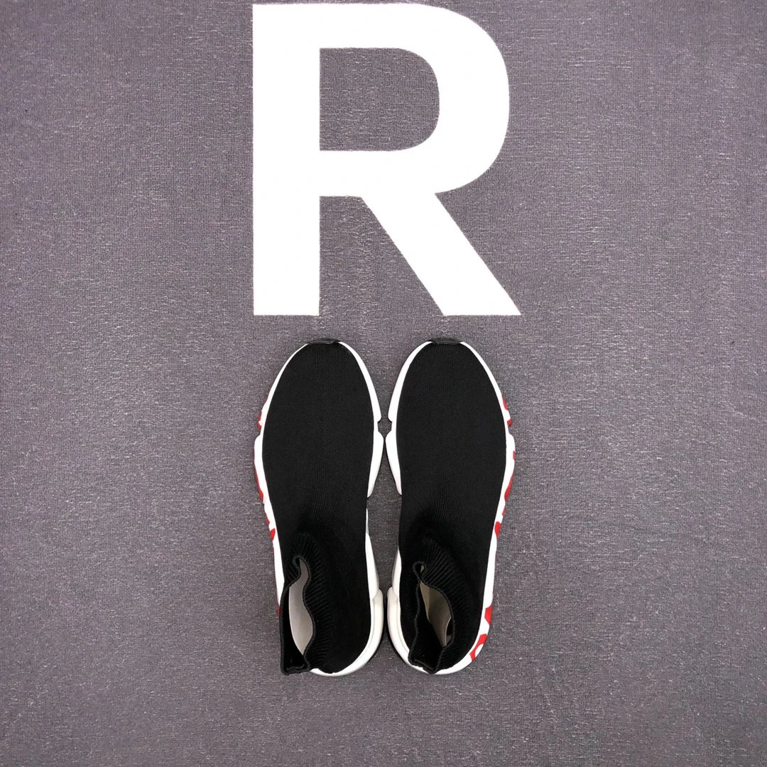 Unisex Sock Sneakers Breathable Knit Sole Black Crimson - Gallery Image 6 - Detailed View