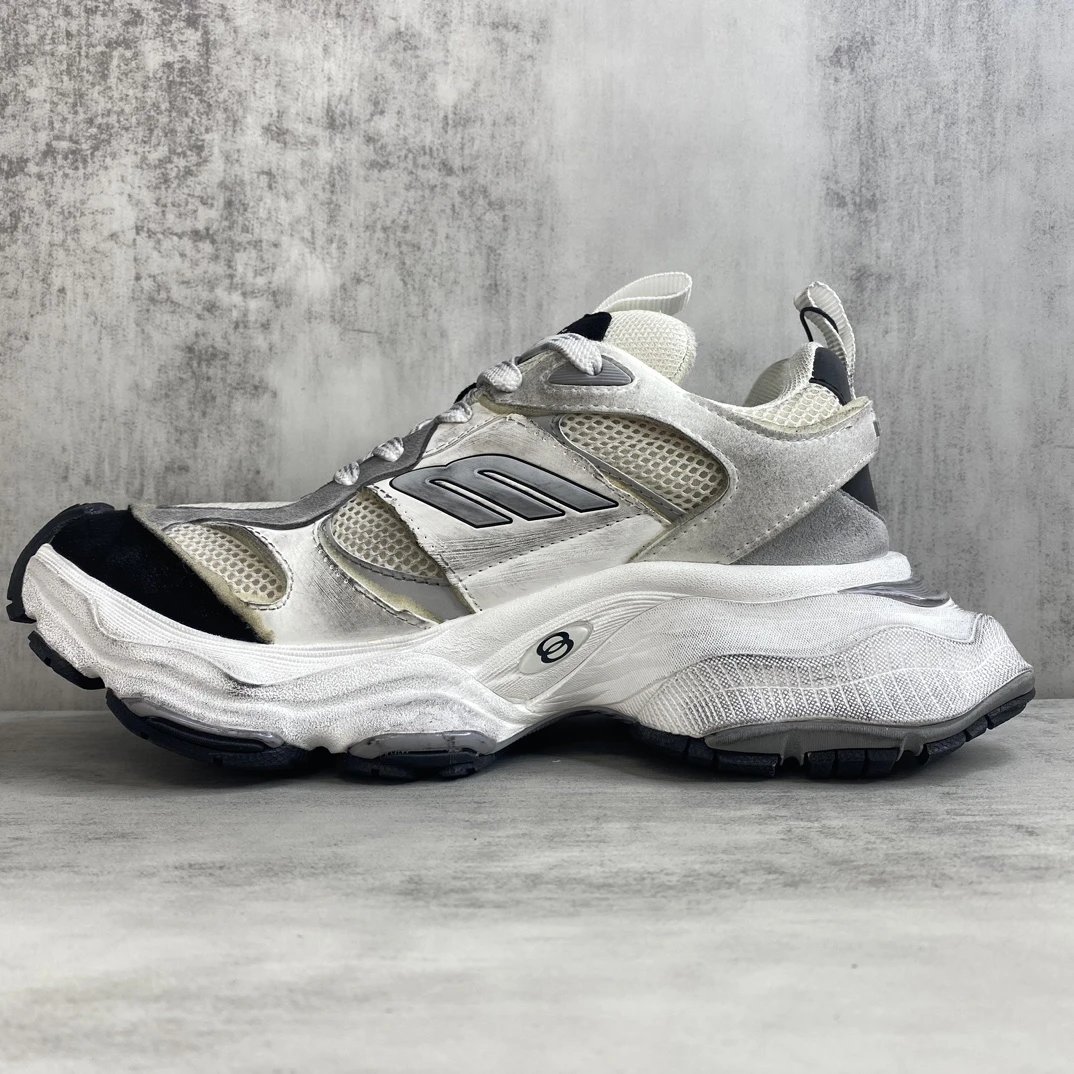 Chunky Retro Mesh Sneakers with Reflective Details in Ivory - Gallery Image 7 - Detailed View