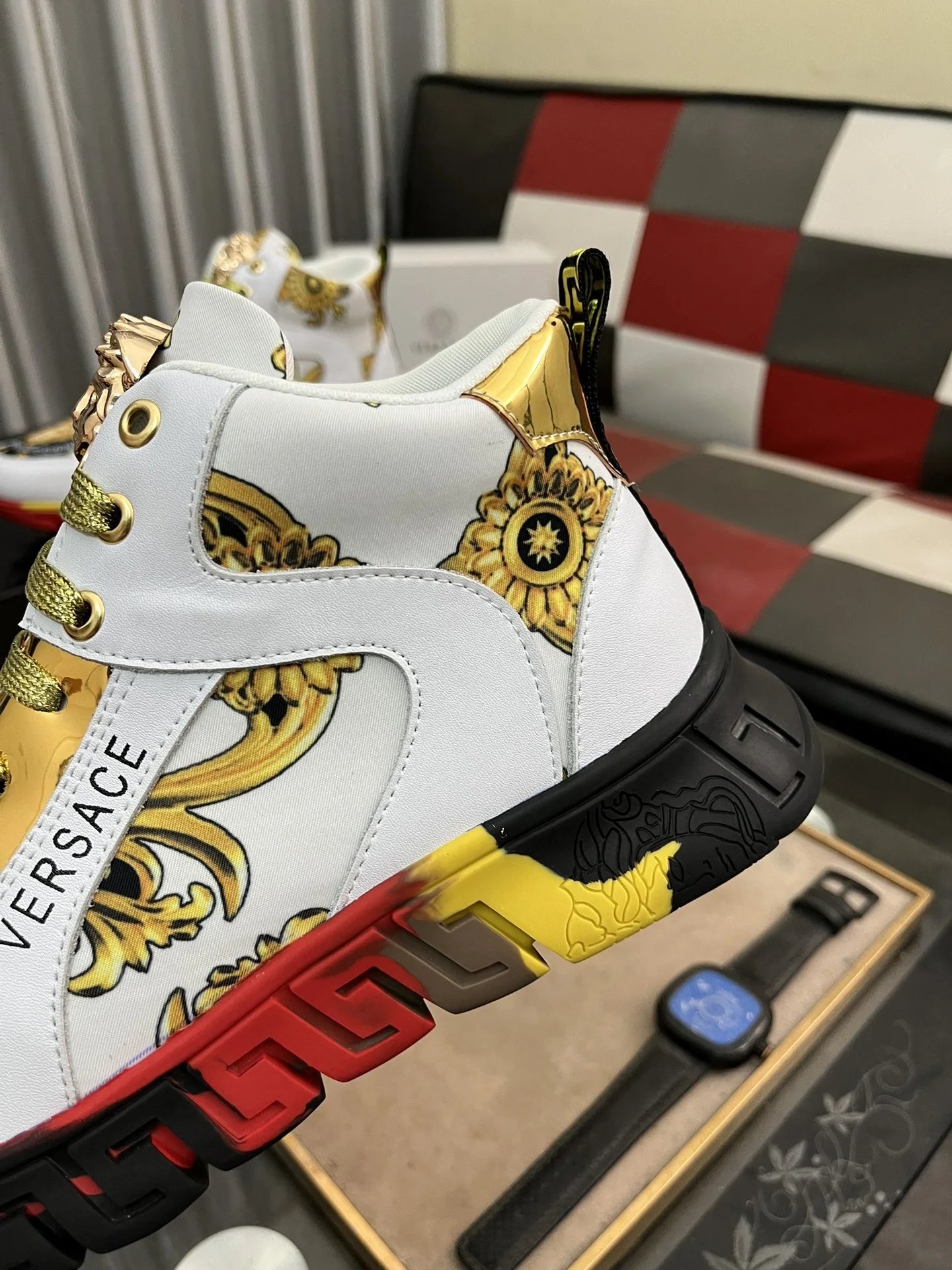 Luxury Leather High Top Sneakers Baroque Gold - Gallery Image 7 - Detailed View