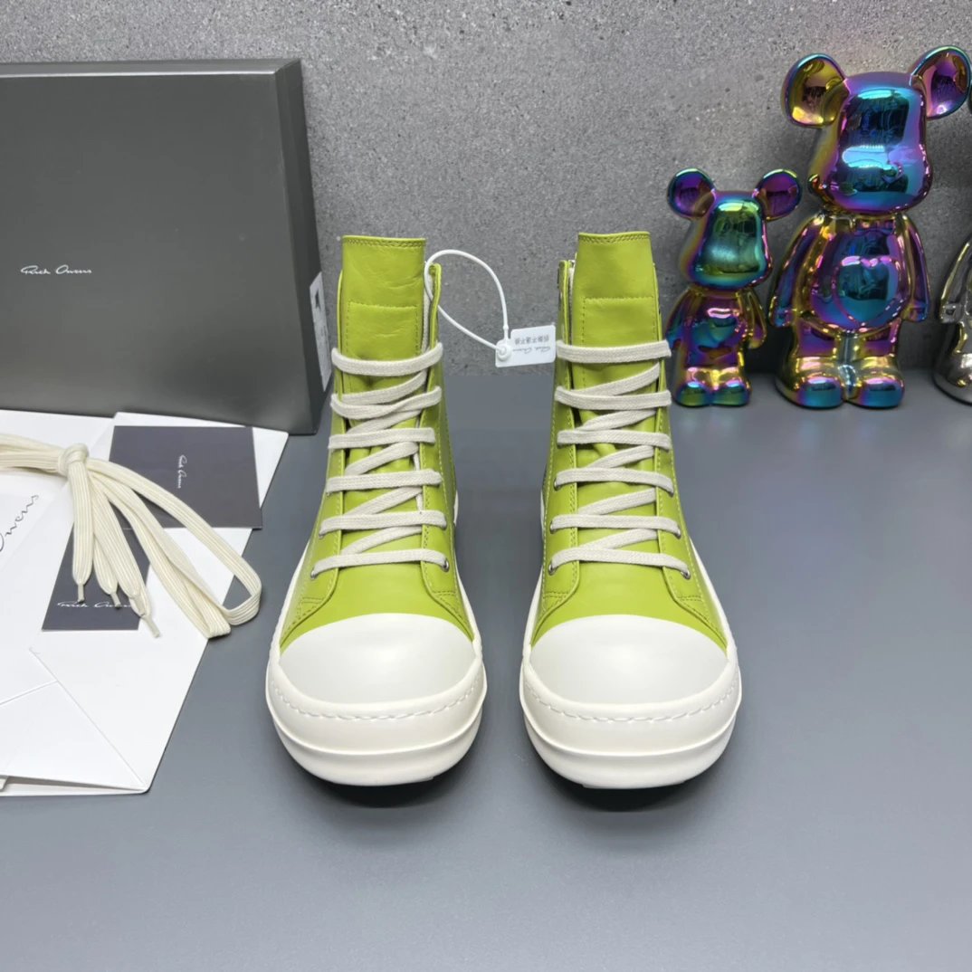 Rick Owens Leather High-Top Sneakers Green - Gallery Image 8 - Detailed View