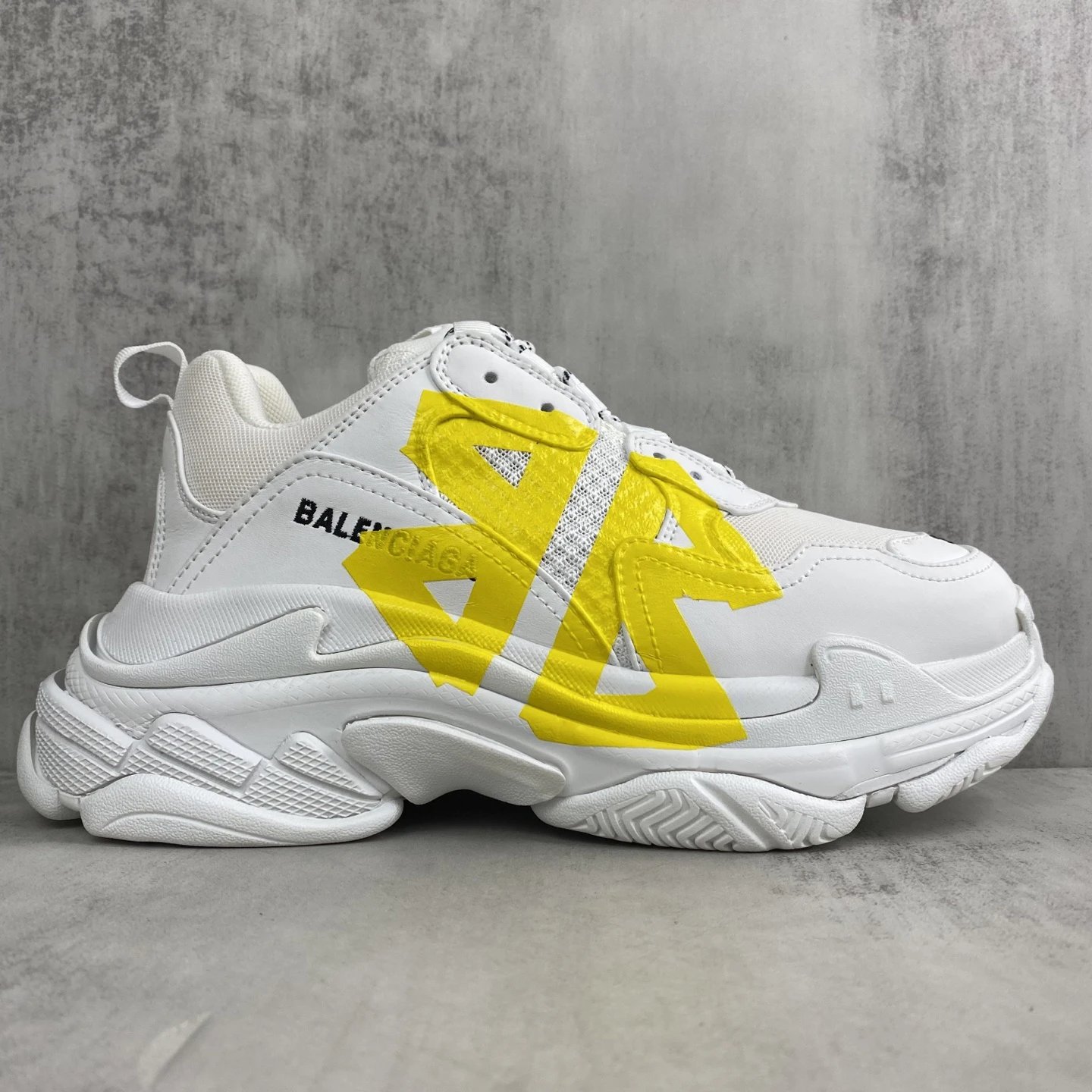 Chunky Mesh Leather Dad Sneakers Yellow White - Gallery Image 6 - Detailed View