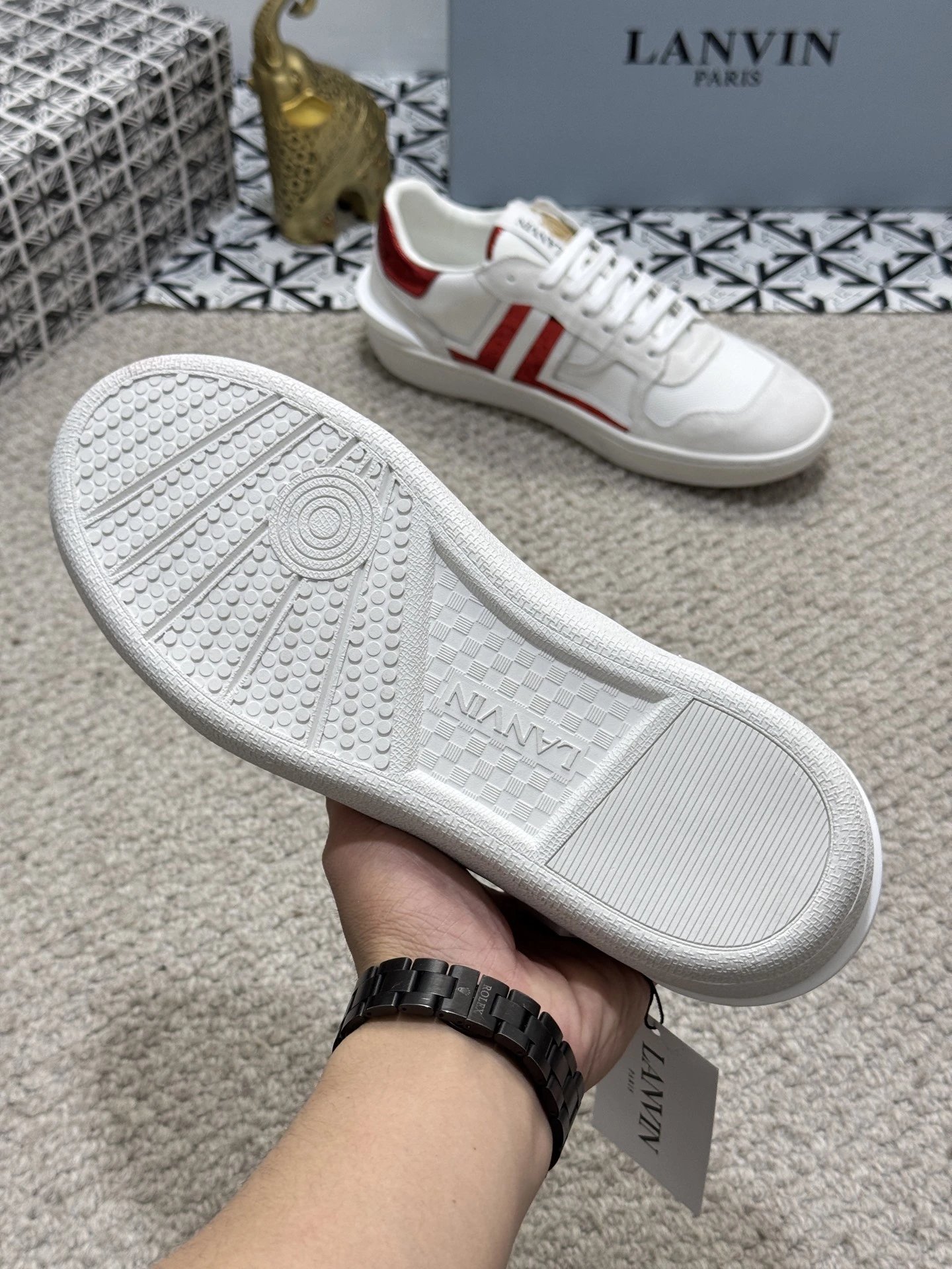 Lanvin Bumper Sneakers White Red - Gallery Image 9 - Detailed View