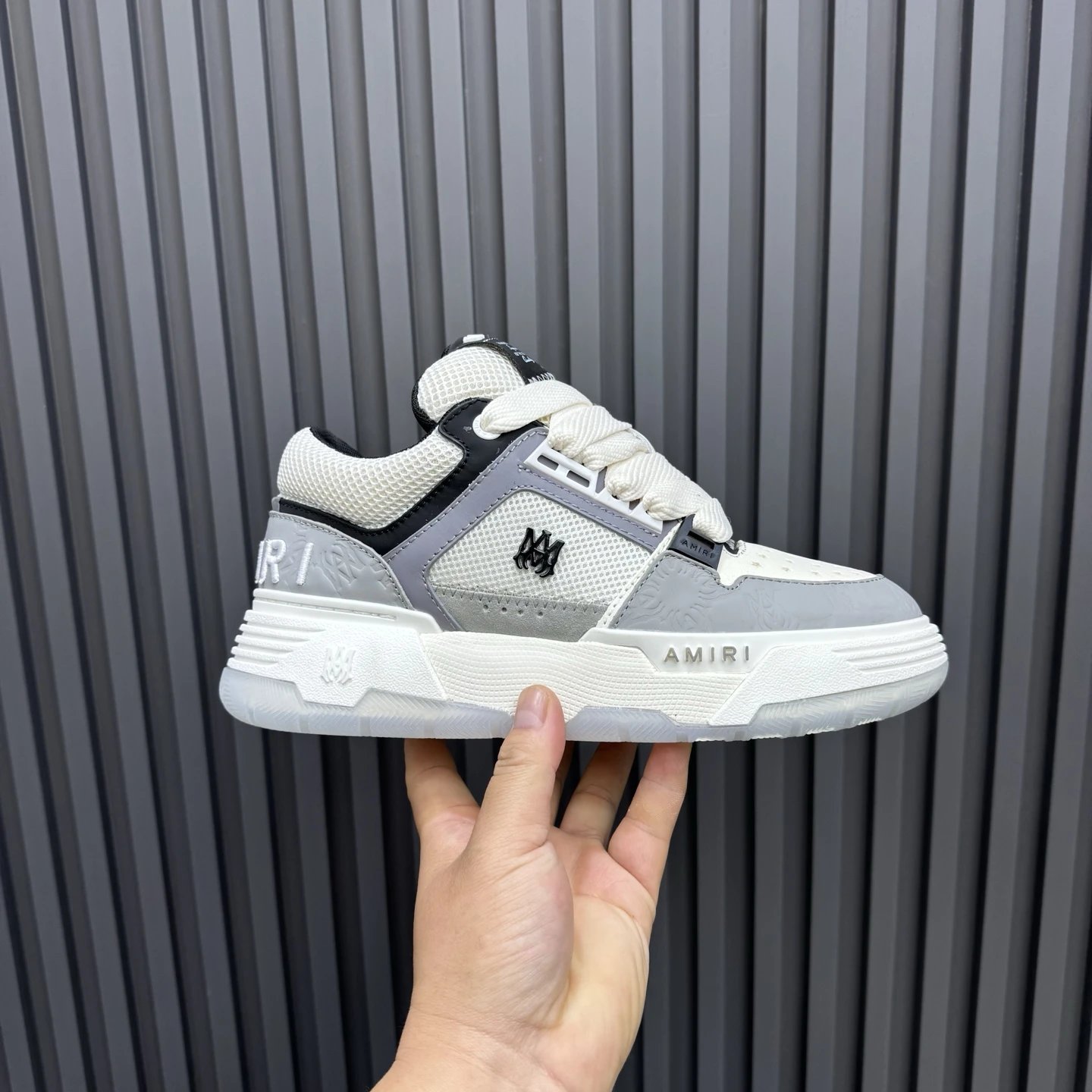 Low Top Mesh Leather Skate Shoes Unisex Ivory Grey - Gallery Image 2 - Detailed View