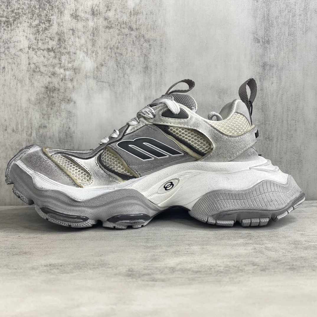 Chunky Retro Mesh Sneakers with Distressed Finish Silver - Gallery Image 7 - Detailed View