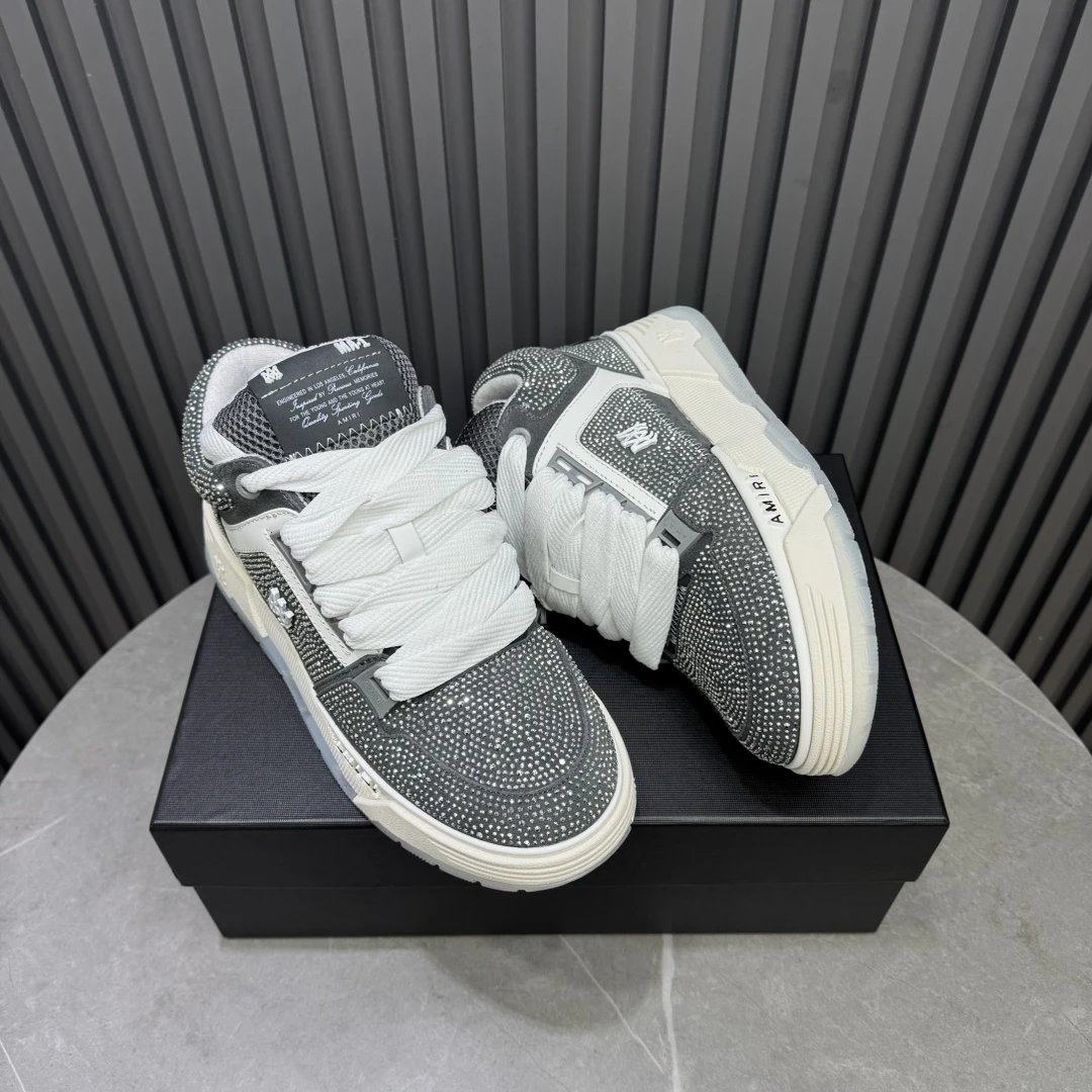 Luxury Low Top Skate Sneakers Leather Mesh Charcoal Grey - Gallery Image 5 - Detailed View