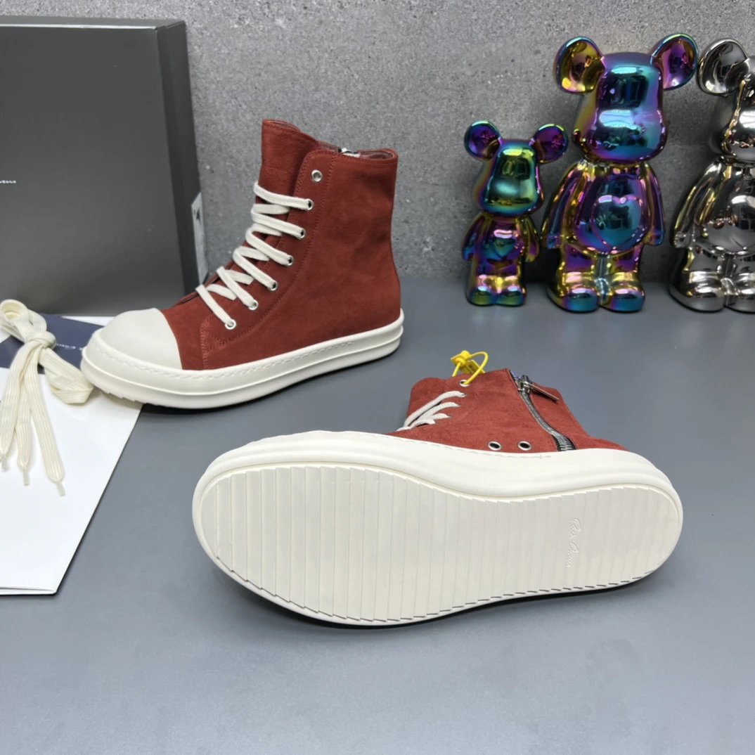 Rick Owens Suede High-Top Sneakers Red  - Gallery Image 8 - Detailed View