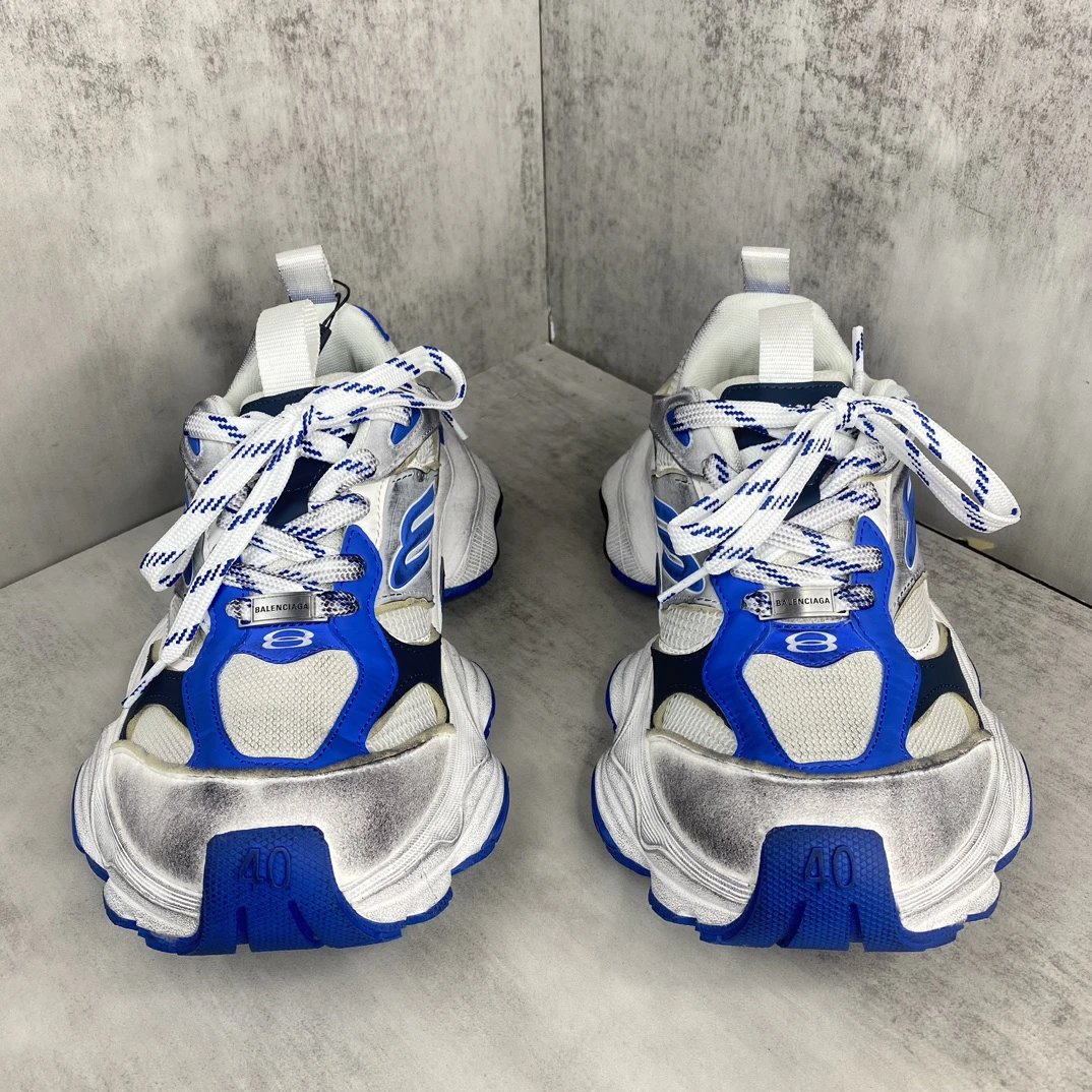 Chunky Mesh Running Sneakers with Distressed Finish in Cobalt - Gallery Image 4 - Detailed View