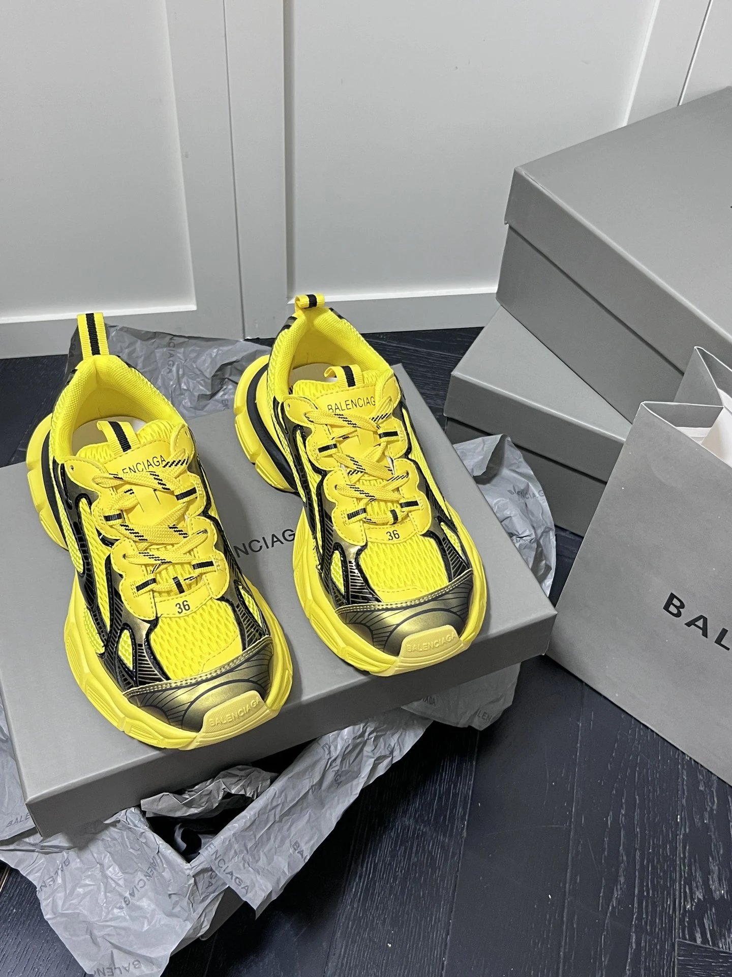 Retro Chunky Mesh Dad Sneakers with Tire Sole Neon Yellow - Gallery Image 2 - Detailed View