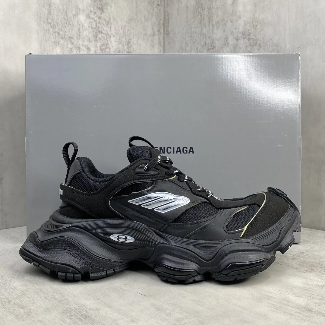 Chunky Retro Mesh Sneakers with Reflective Details Black - Gallery Image 1 - Detailed View