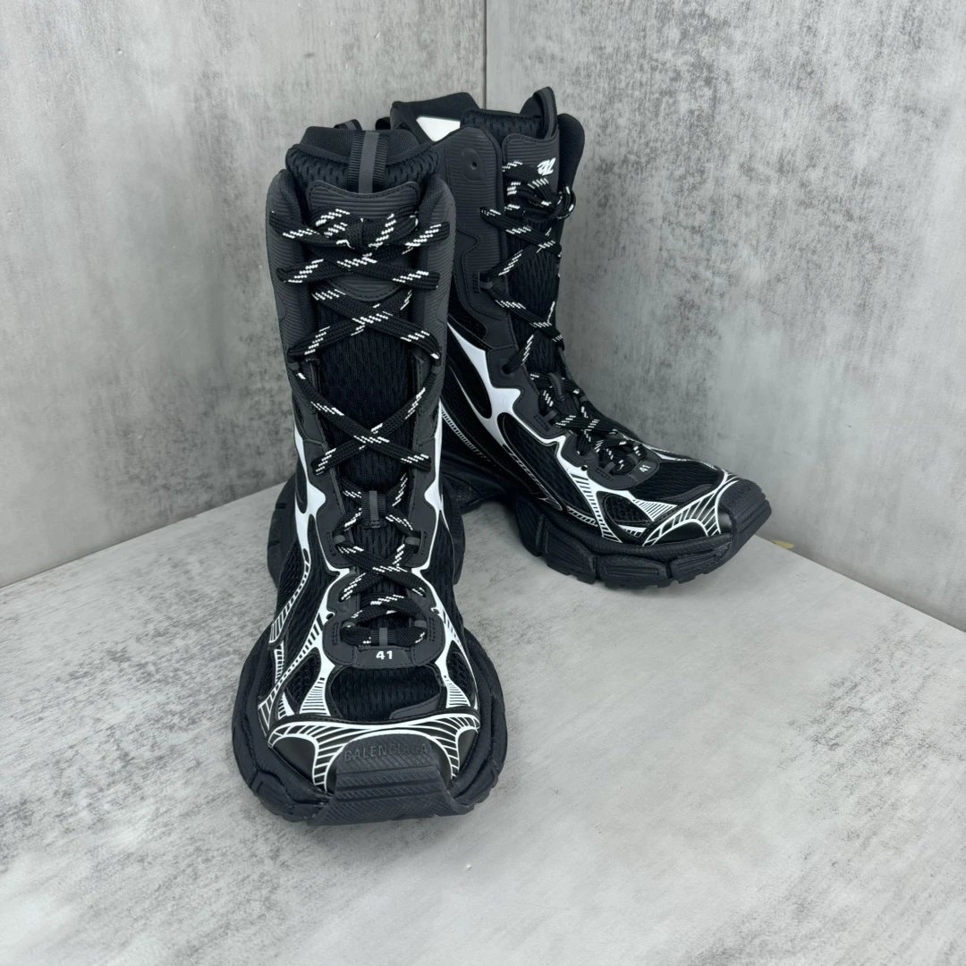 Retro Runner High Top Mesh Combat Boots Black Silver - Gallery Image 2 - Detailed View