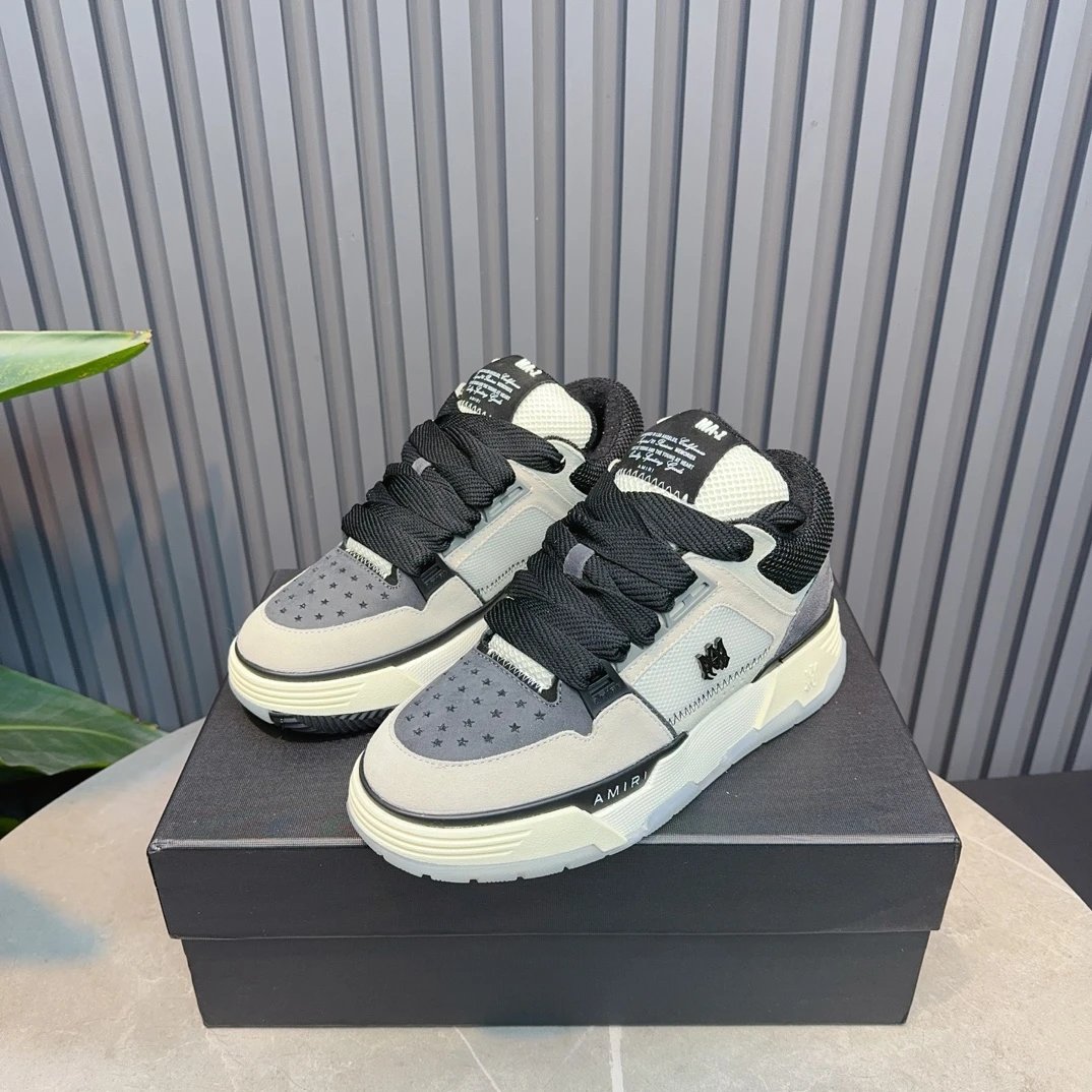 Unisex Leather Low Top Sneakers Retro Grey - Gallery Image 4 - Detailed View