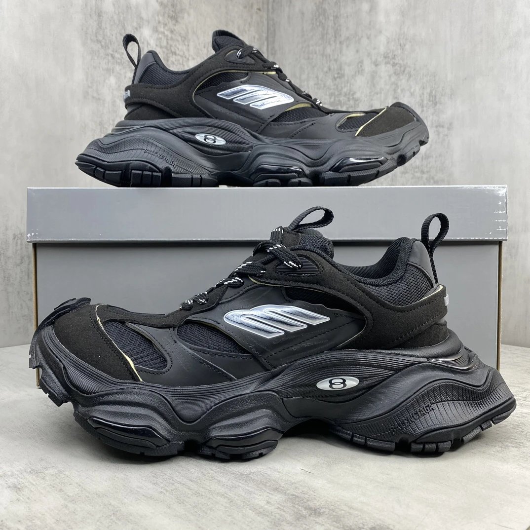 Chunky Retro Mesh Sneakers with Reflective Details Black - Gallery Image 9 - Detailed View