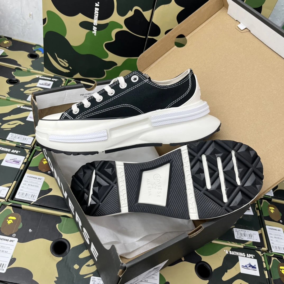 Chunky Canvas Low Sneakers Ivory Black - Gallery Image 3 - Detailed View