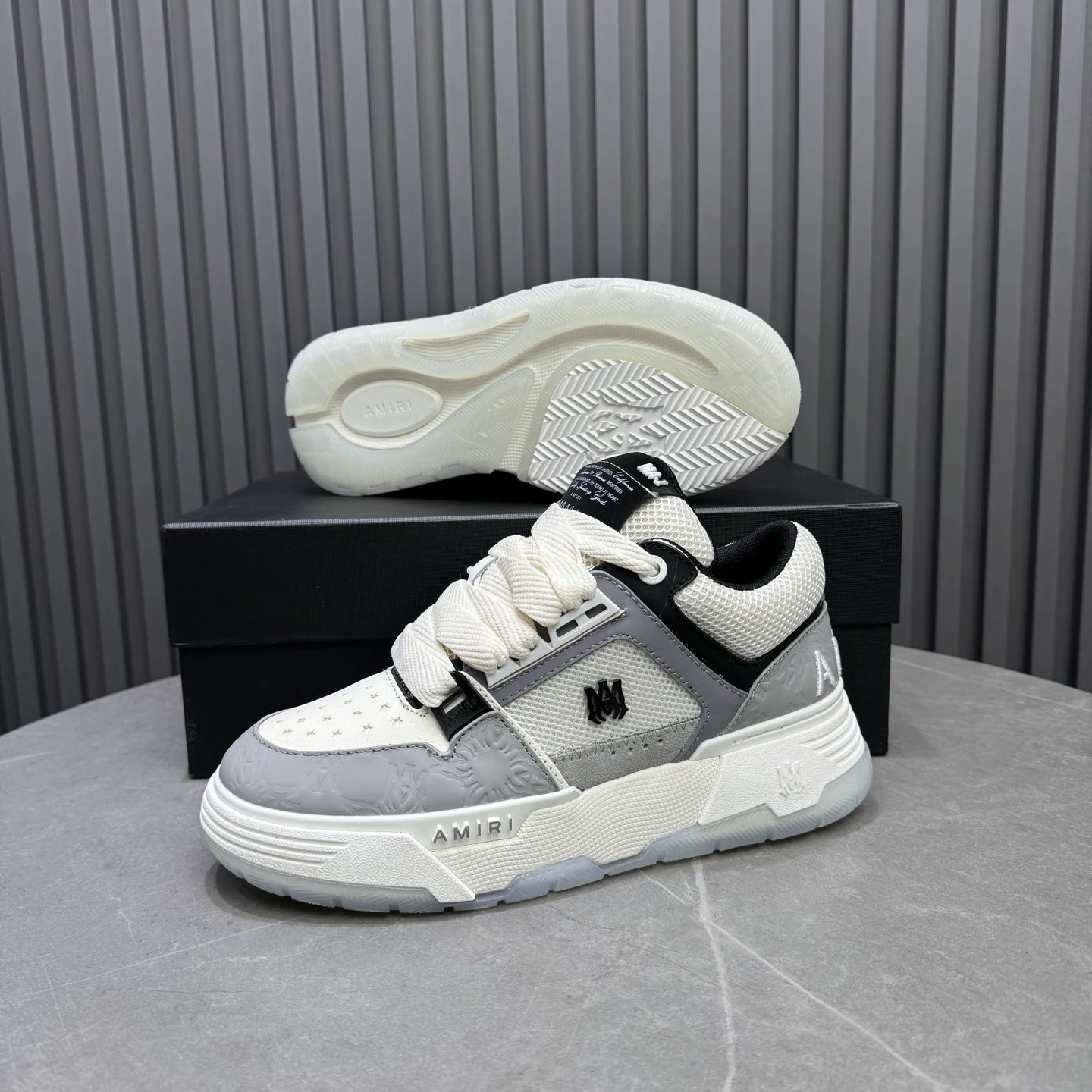 Low Top Mesh Leather Skate Shoes Unisex Ivory Grey - Gallery Image 9 - Detailed View