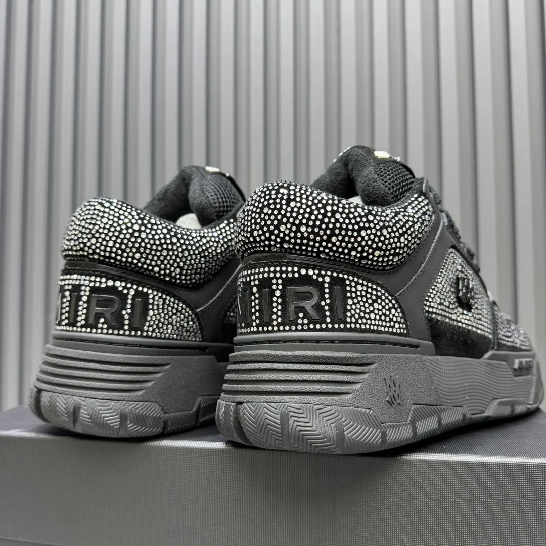 Luxury Low Top Rhinestone Leather Sneakers Charcoal Black - Gallery Image 5 - Detailed View