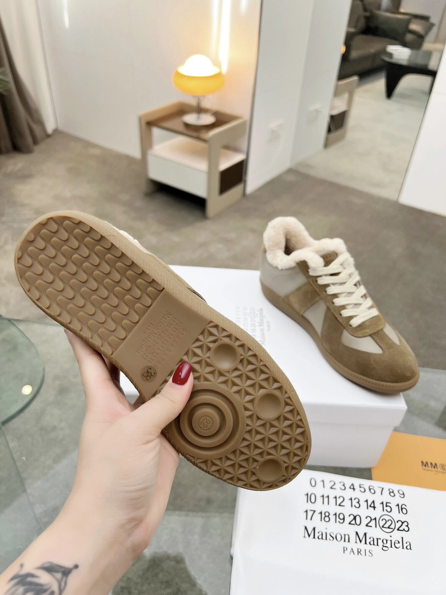 Maison Margiela MM6 Shearling Sneakers Brown - Gallery Image 9 - Detailed View